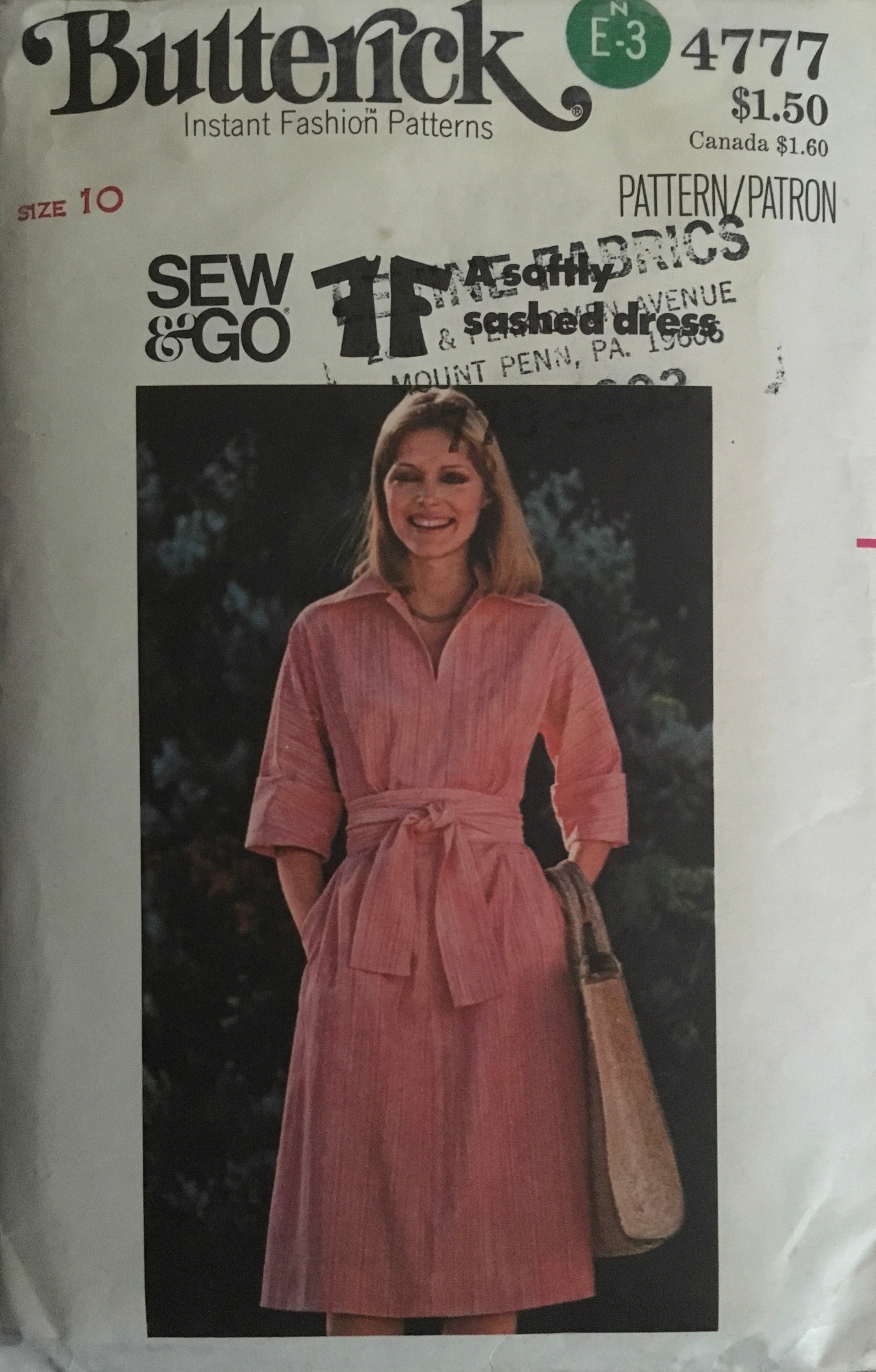 Butterick 4777 Sewing Pattern (Vintage) CUT