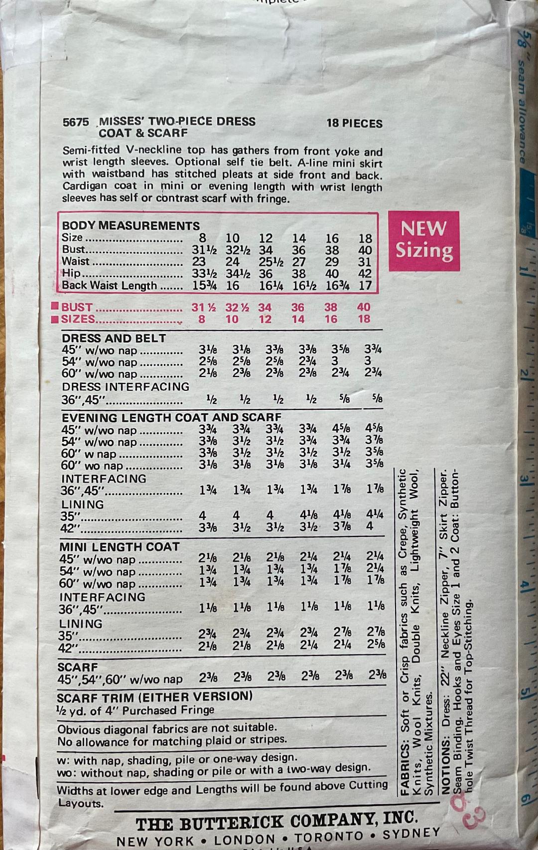 Butterick 5675 Sewing Pattern (Vintage) CUT