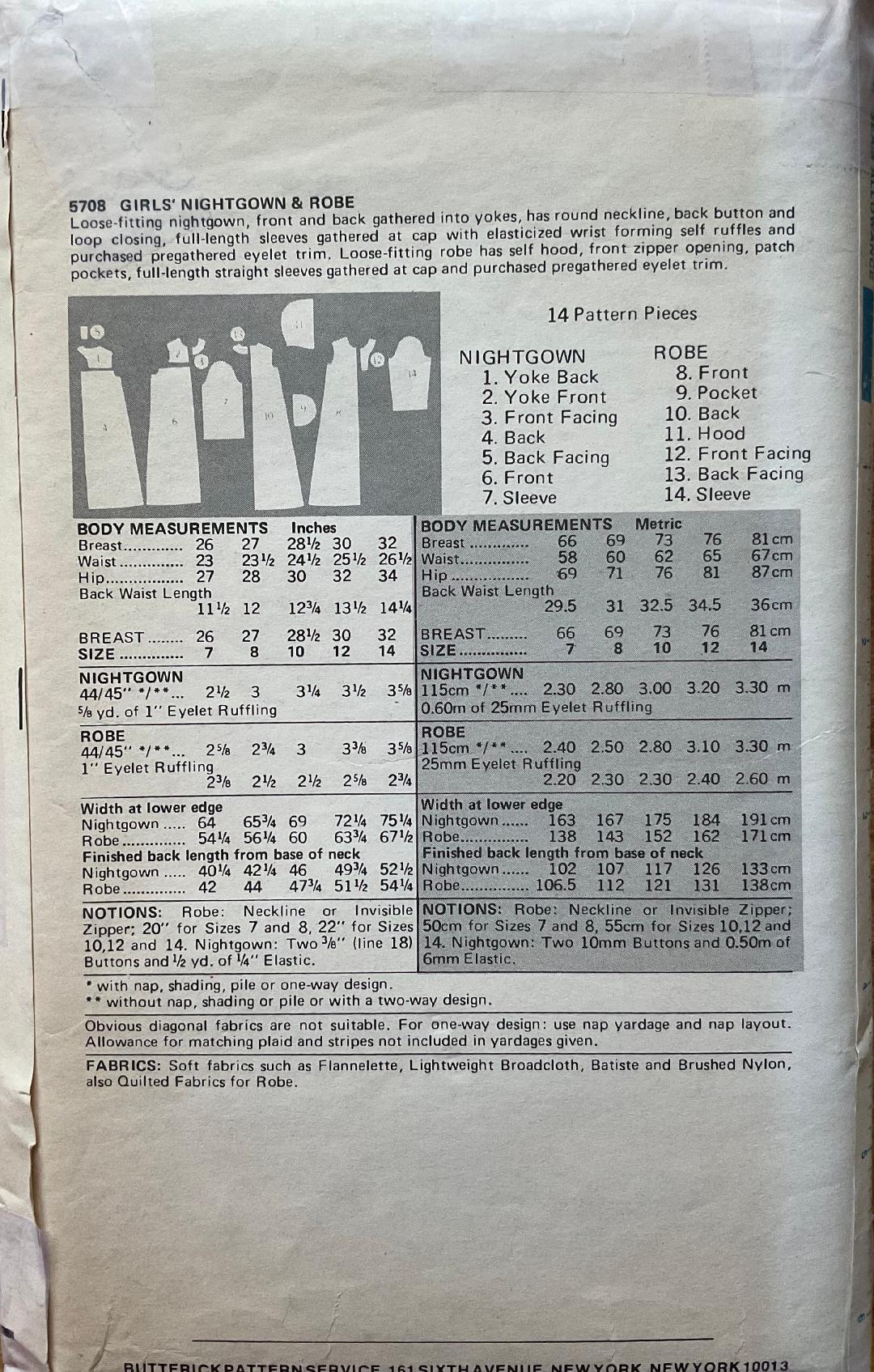 Butterick 5708 Sewing Pattern (Vintage) CUT