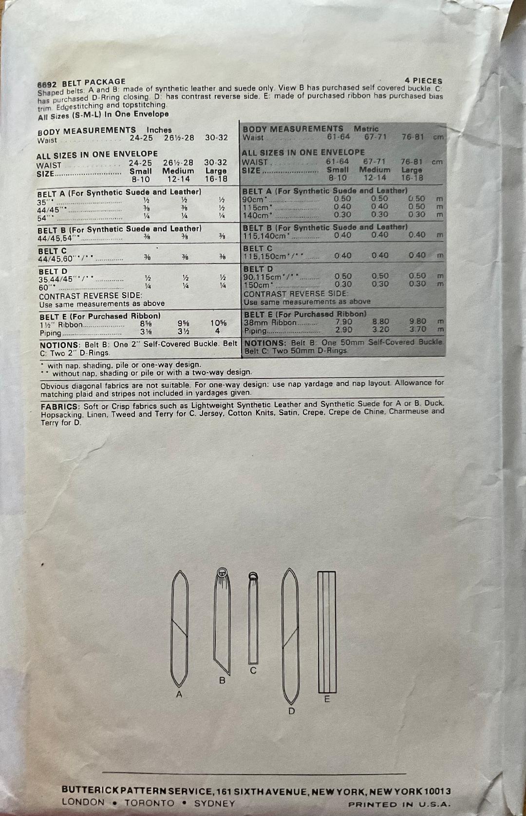 Butterick 6692 Sewing Pattern (Vintage) CUT