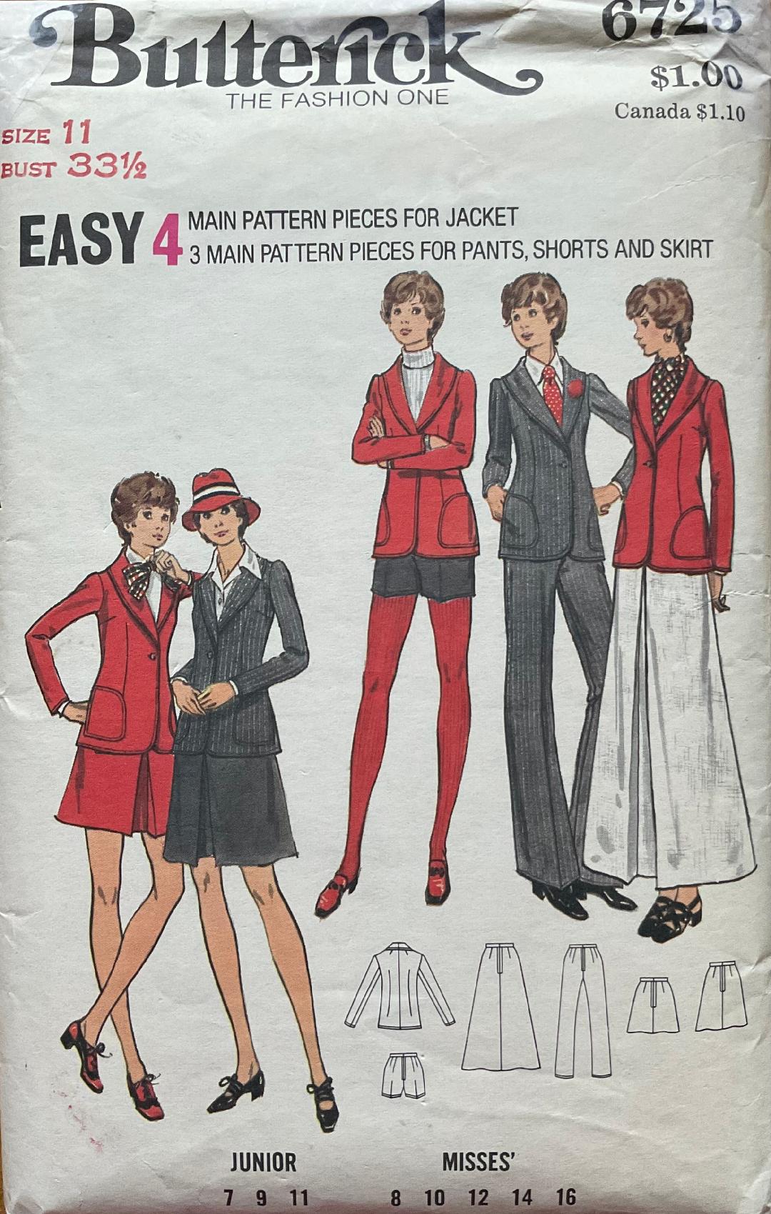 Butterick 6725 Sewing Pattern (Vintage) CUT
