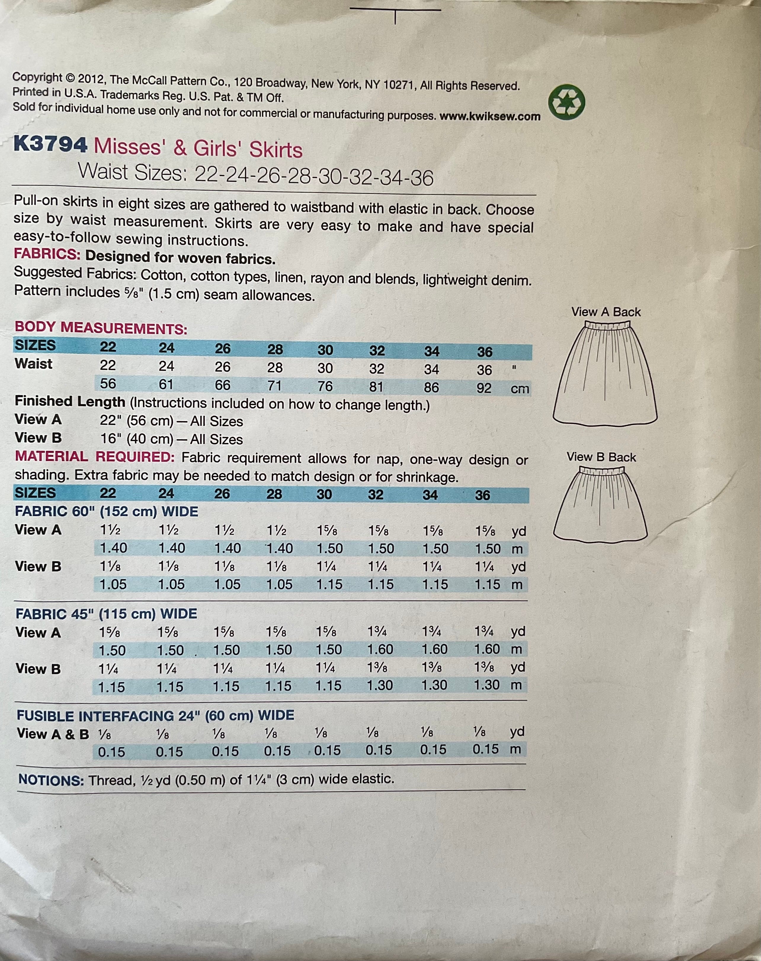 Kwik Sew 3794 Sewing Pattern (Vintage) UNCUT