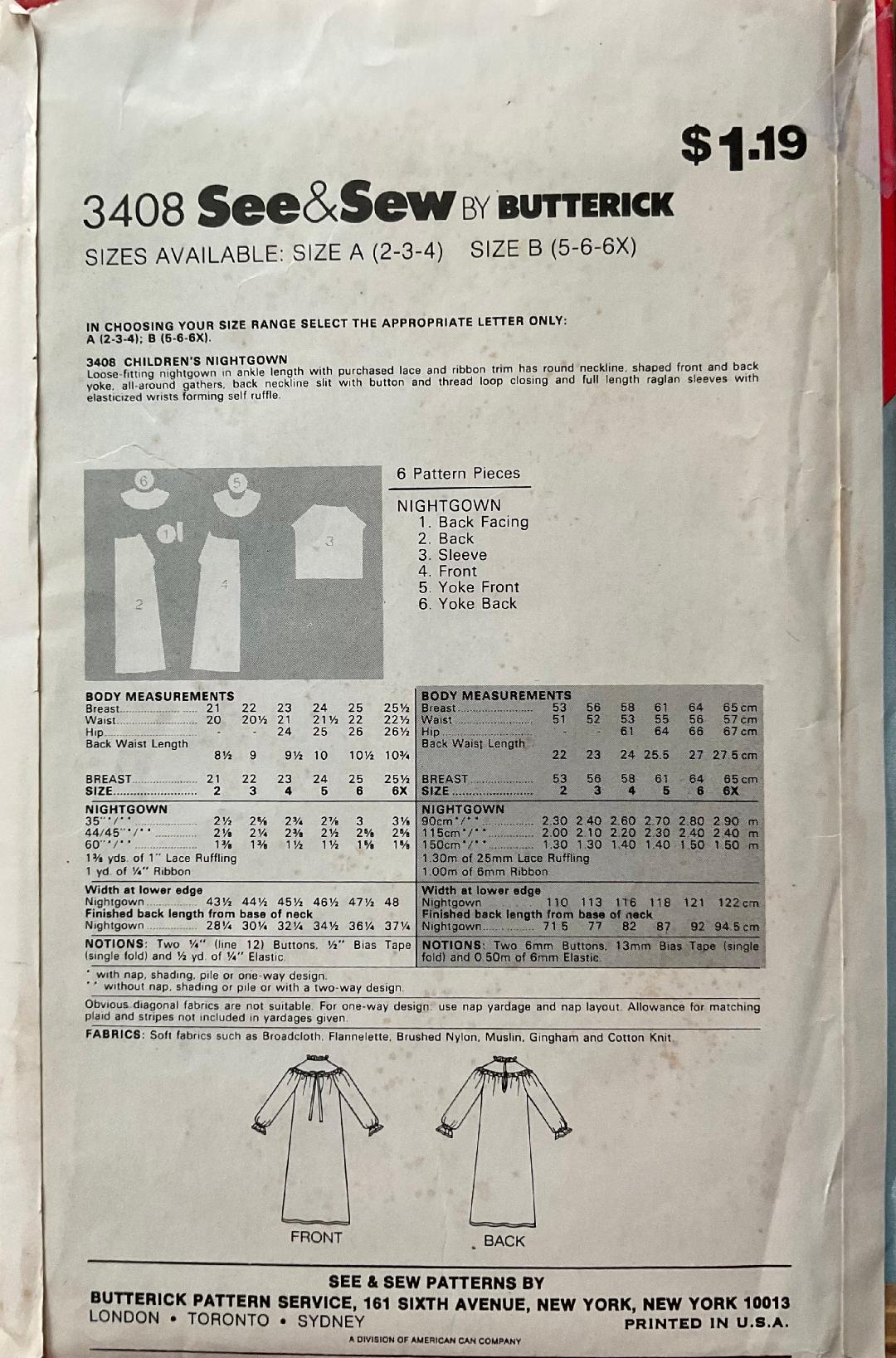 See & Sew 3408 Sewing Pattern (Vintage) CUT