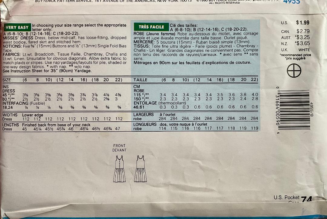 See & Sew 4955 Sewing Pattern (Vintage) UNCUT
