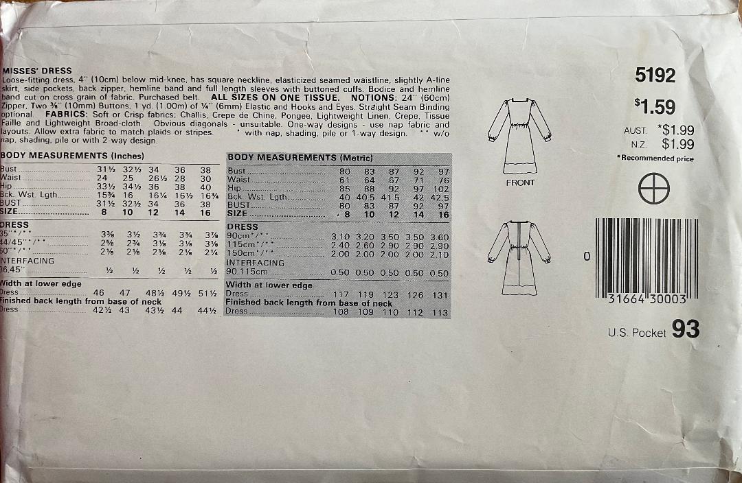 See & Sew 5192 Sewing Pattern (Vintage) CUT