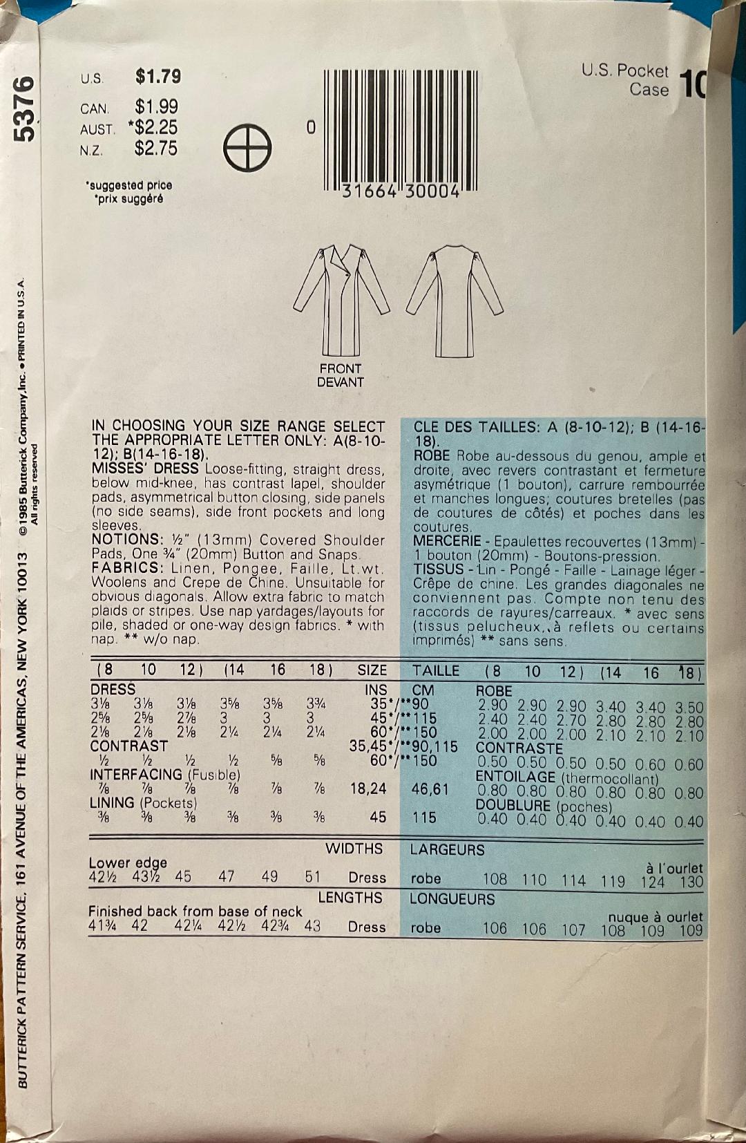 See & Sew 5376 Sewing Pattern (Vintage) UNCUT