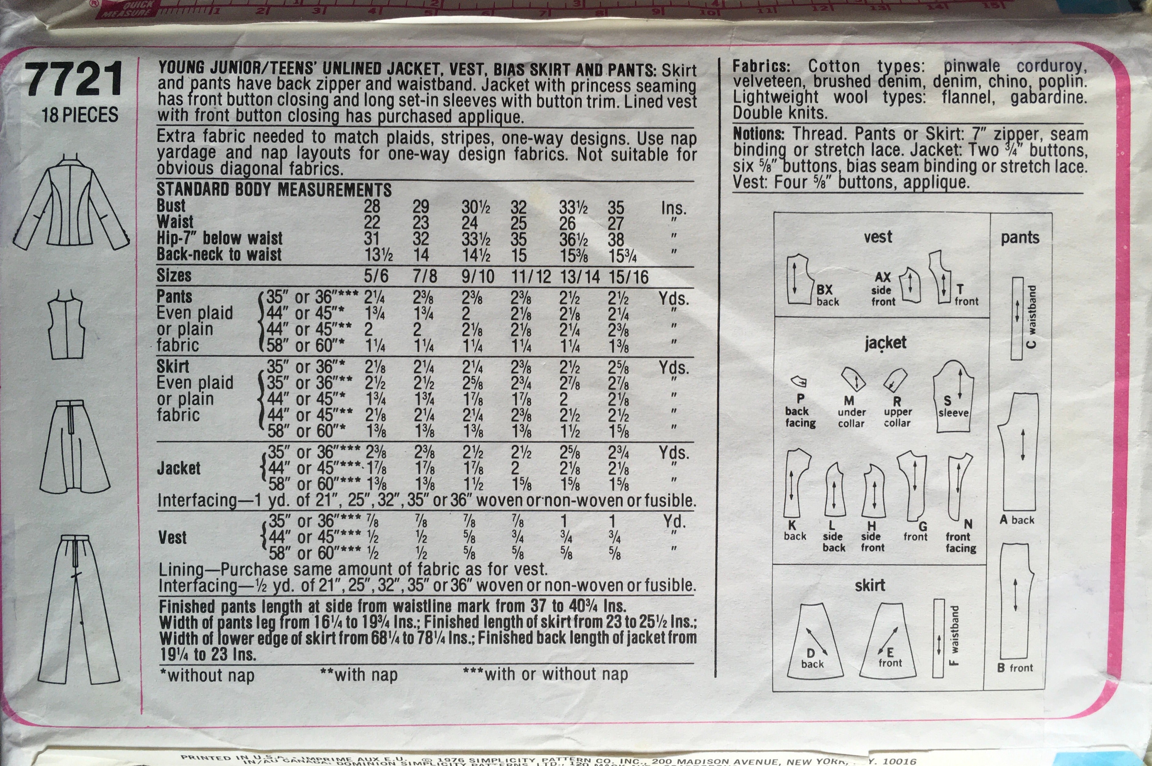 Simplicity 7721 Sewing Pattern (Vintage) CUT