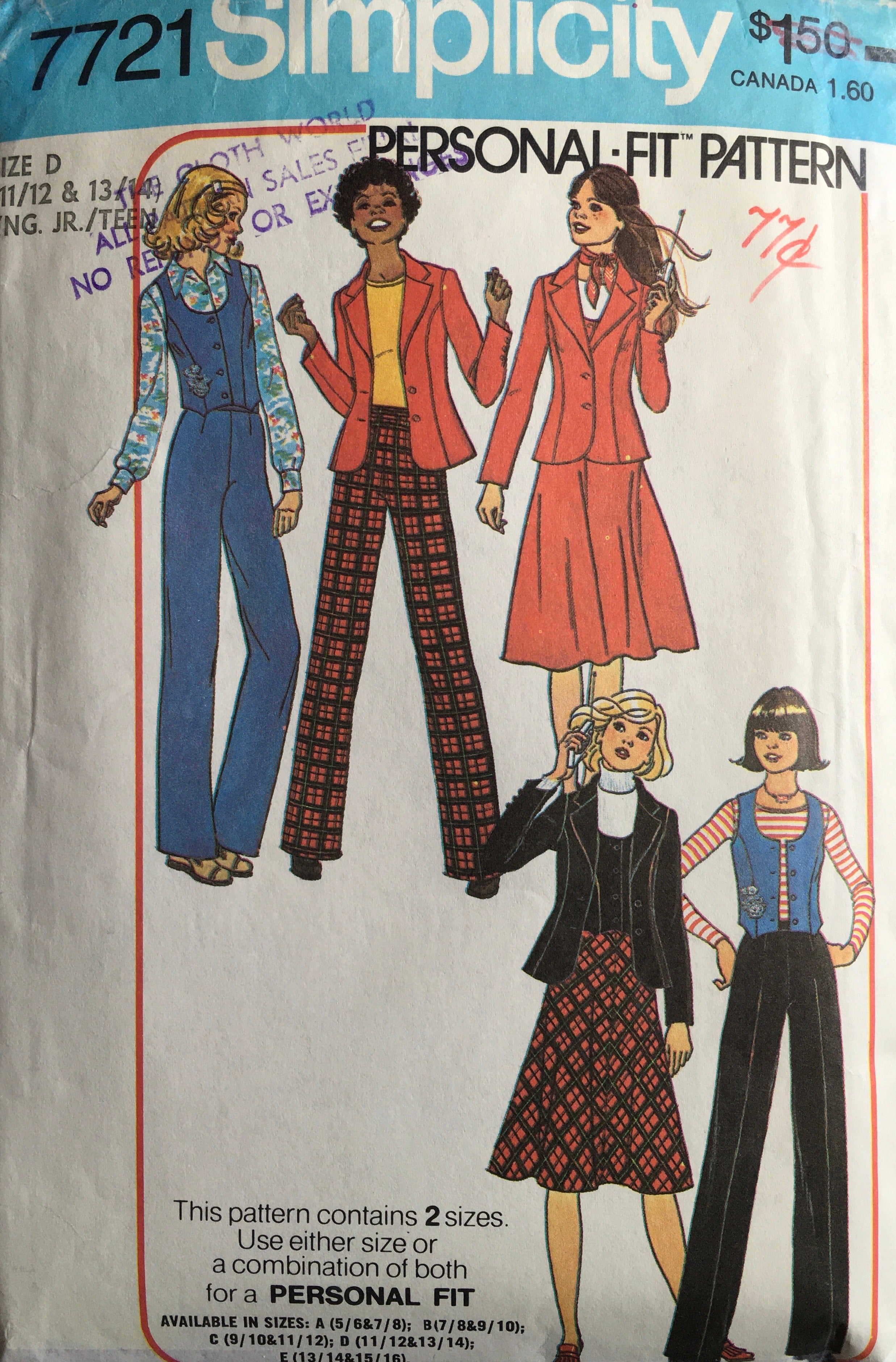 Simplicity 7721 Sewing Pattern (Vintage) CUT