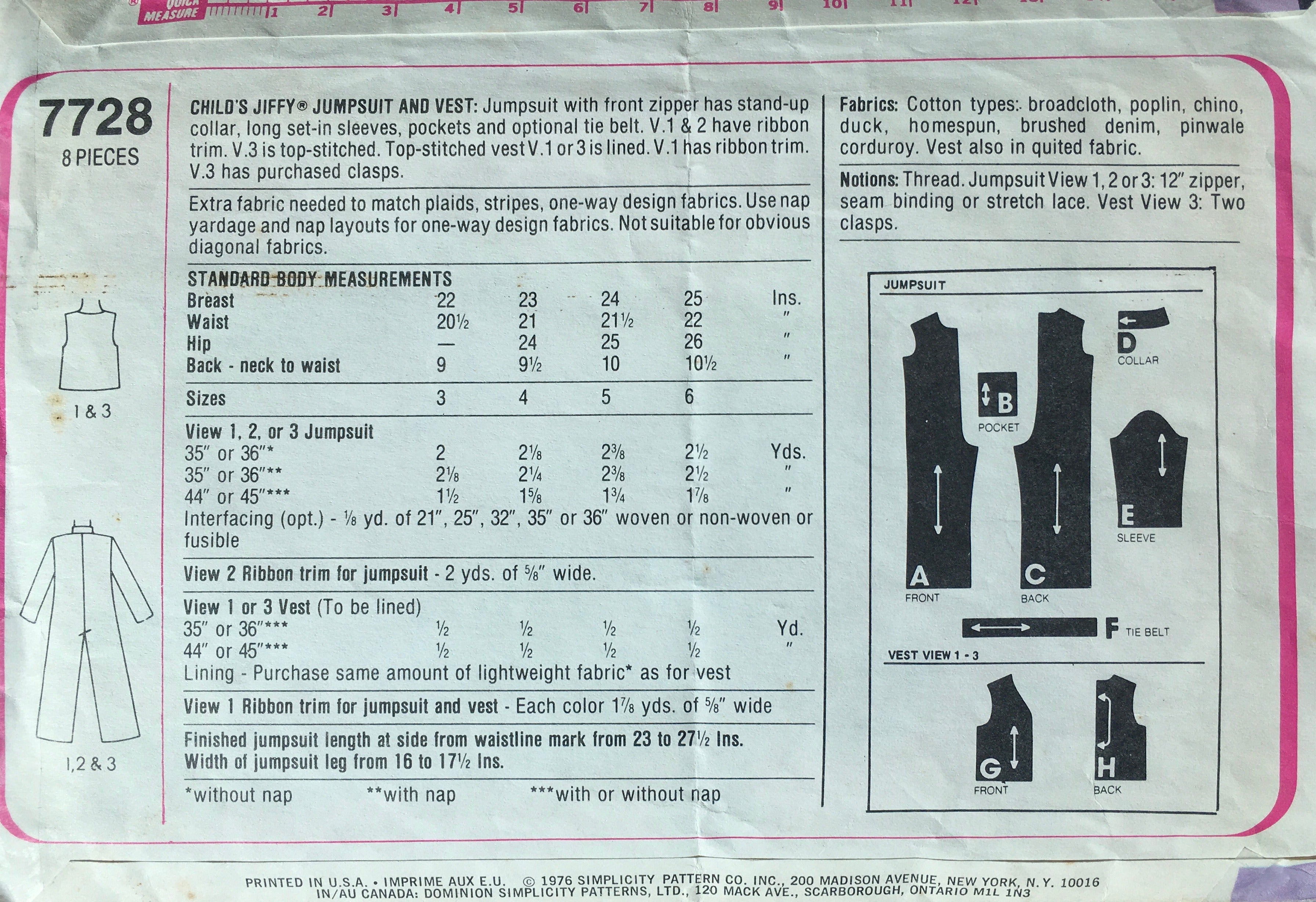 Simplicity 7728 Sewing Pattern (Vintage) CUT