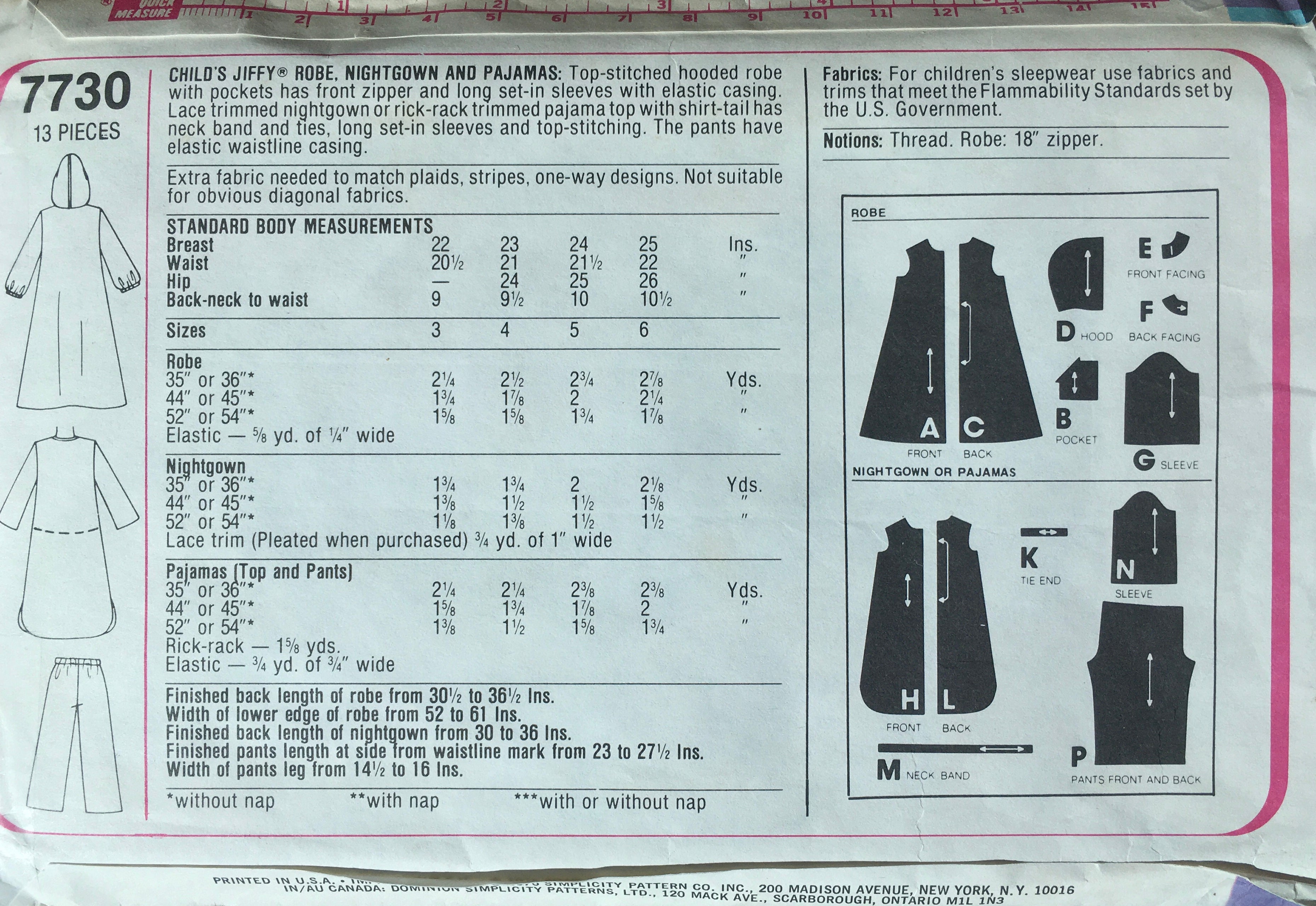 Simplicity 7730 Sewing Pattern (Vintage) CUT