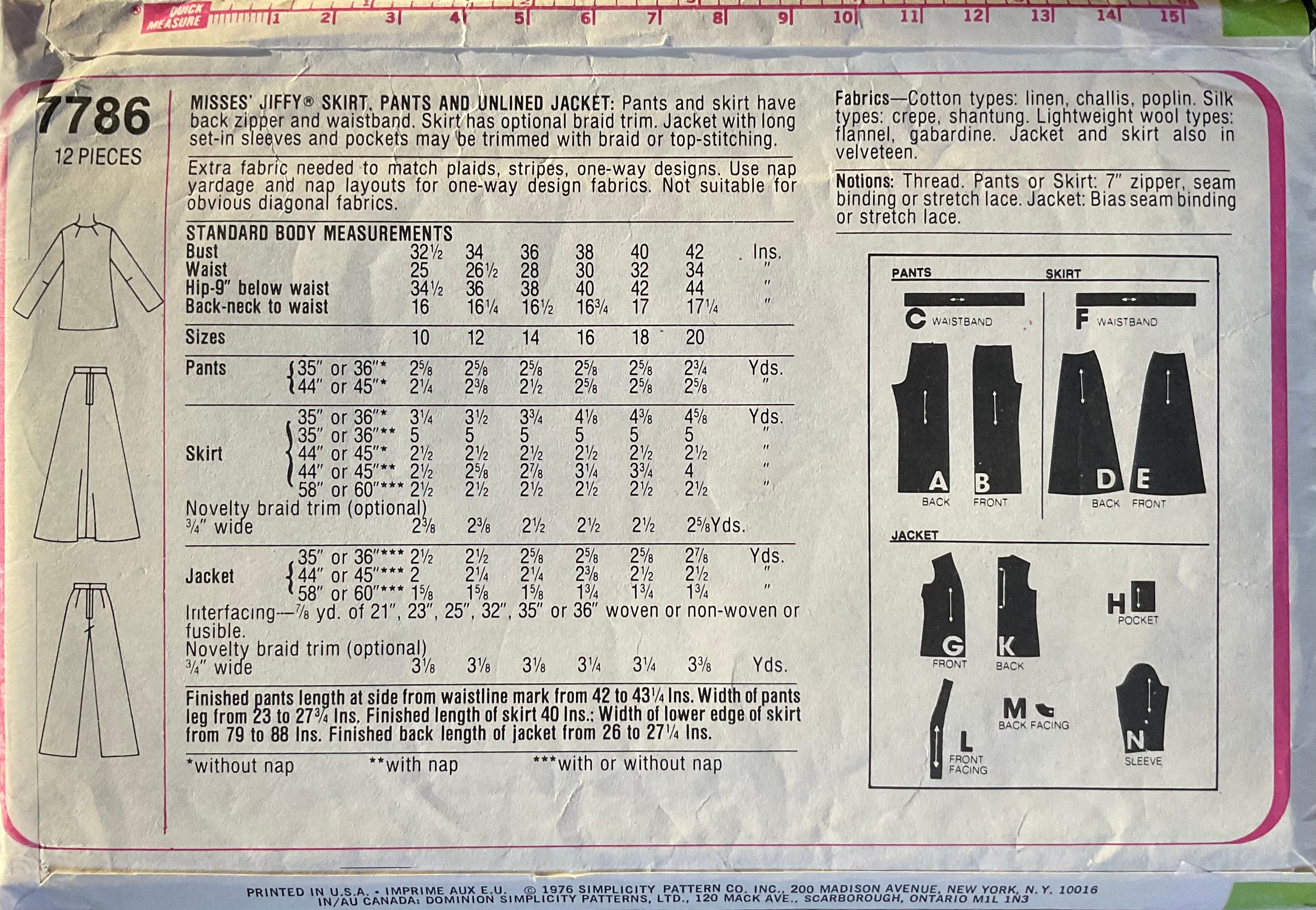 Simplicity 7786 Sewing Pattern (Vintage) UNCUT