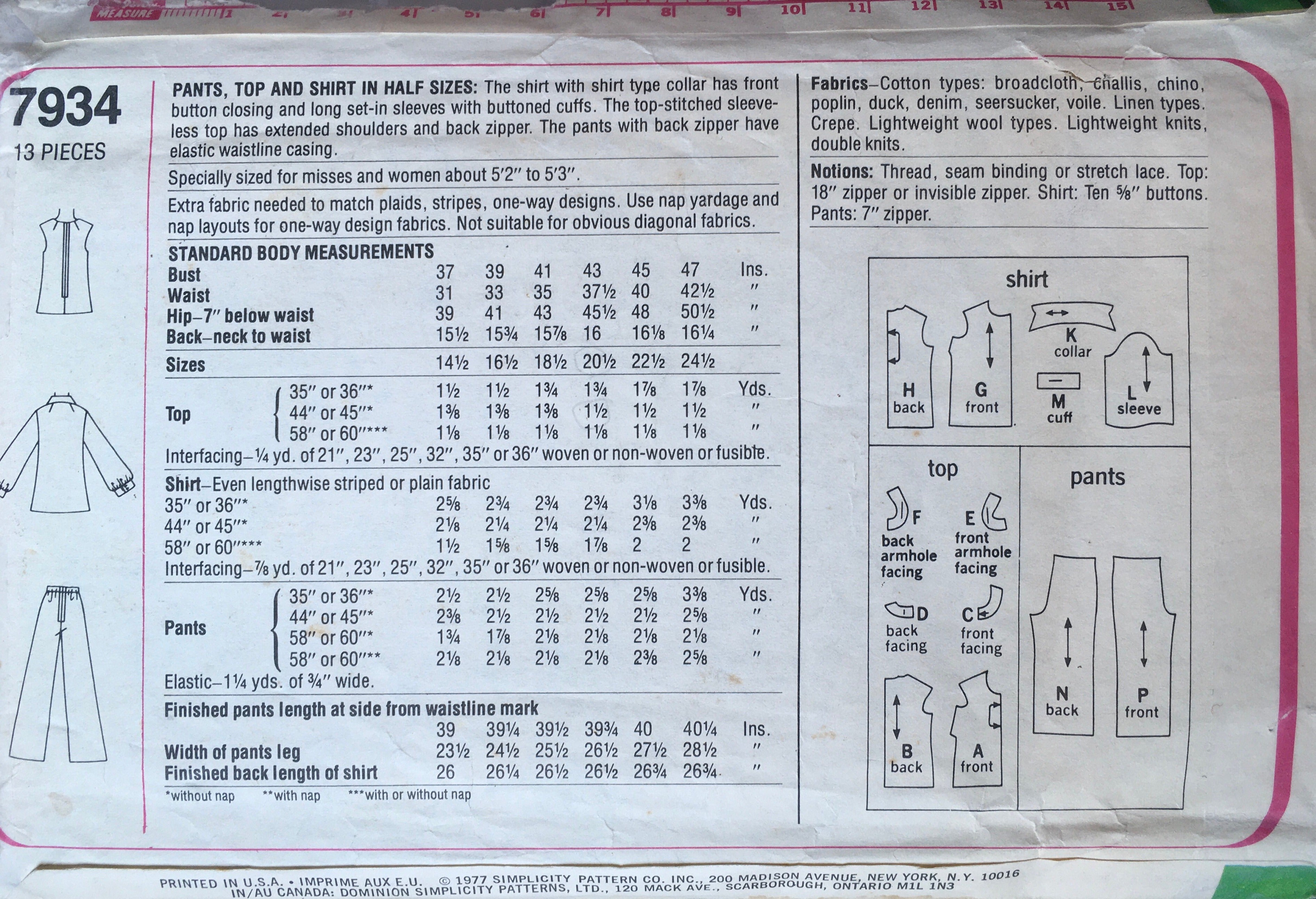 Simplicity 7934 Sewing Pattern (Vintage) CUT