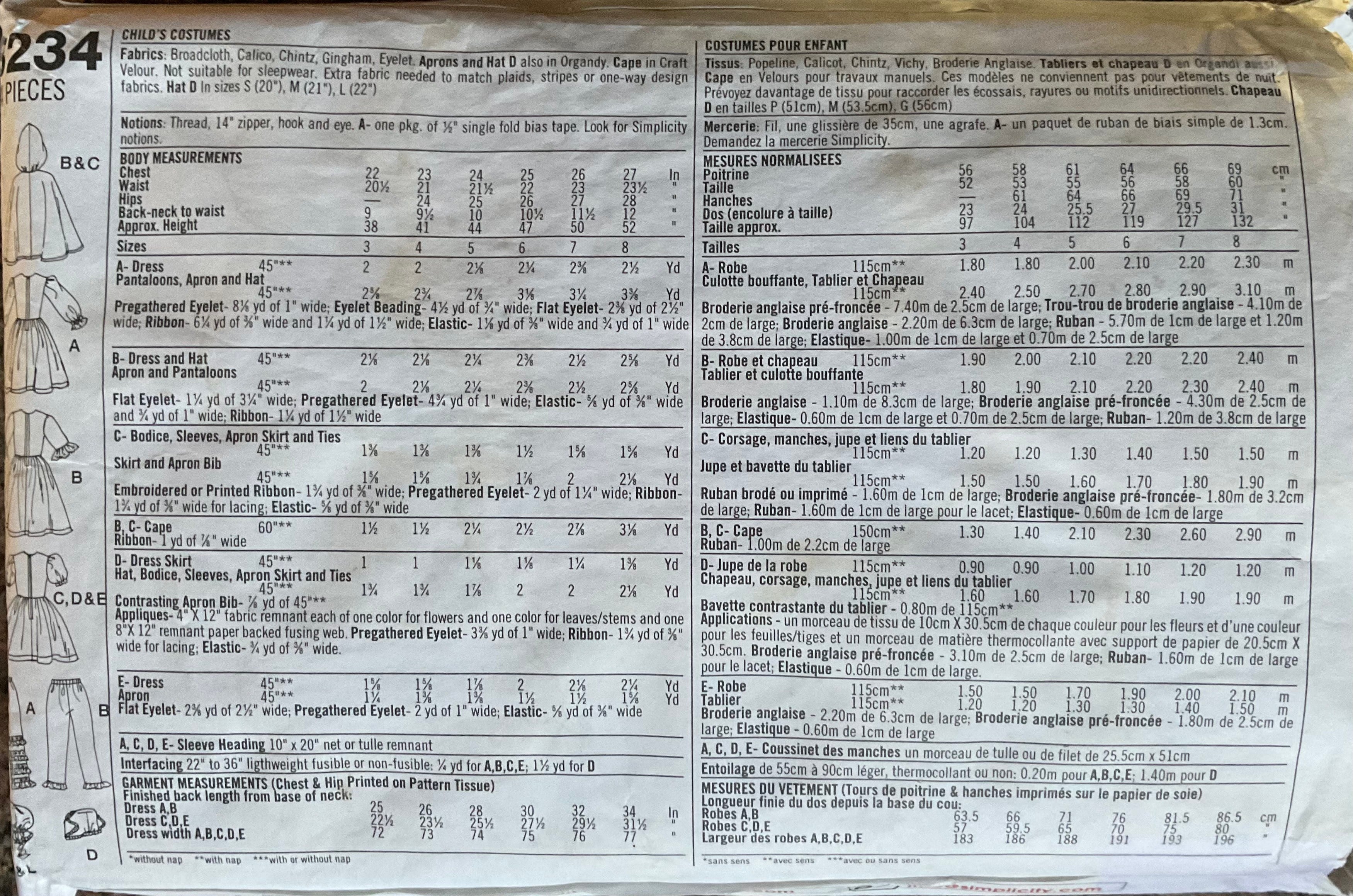 Simplicity 8234 Sewing Pattern (Vintage) CUT