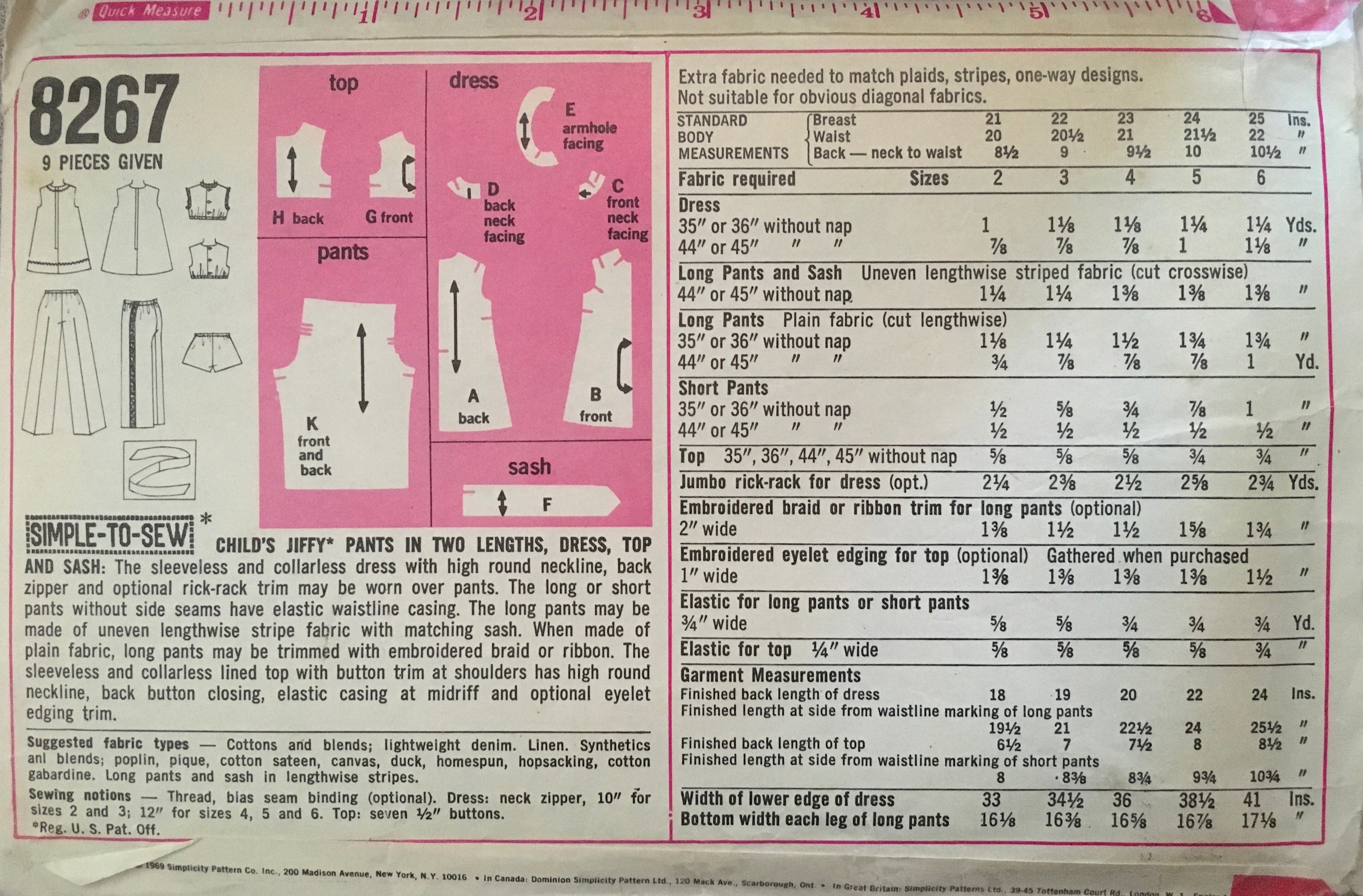 Simplicity 8267 Sewing Pattern (Vintage) CUT