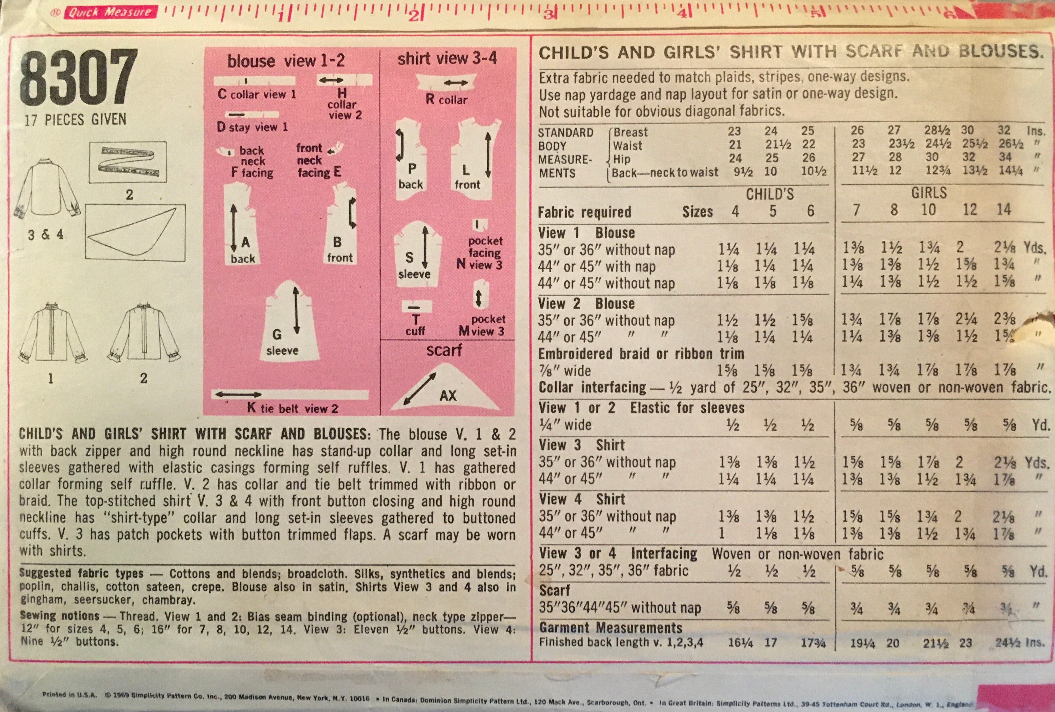 Simplicity 8307 Sewing Pattern (Vintage) CUT