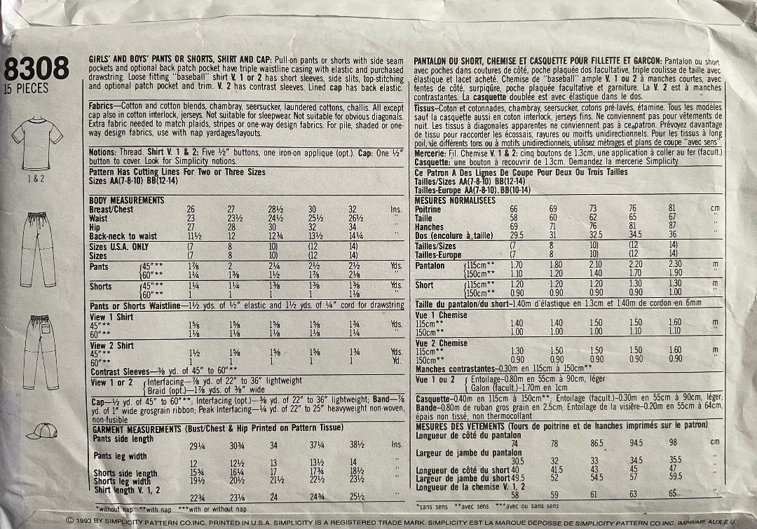 Simplicity 8308 Sewing Pattern (Vintage) CUT