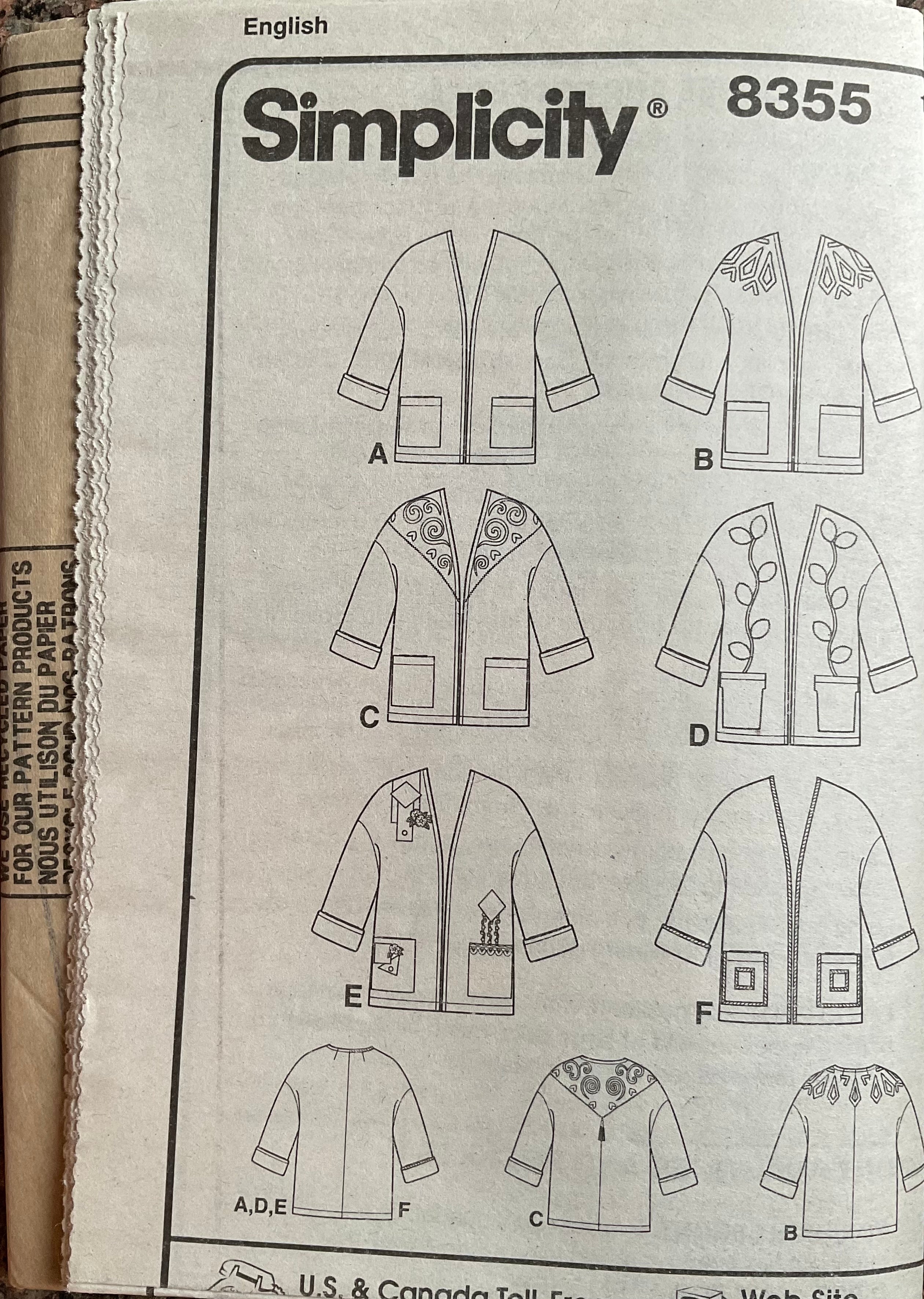 Simplicity 8355 Sewing Pattern (Vintage) UNCUT
