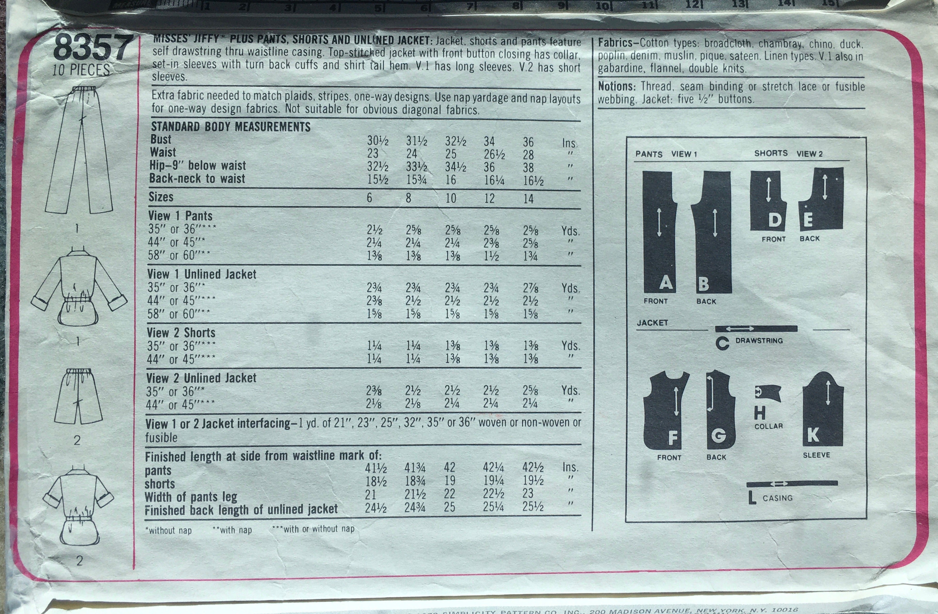 Simplicity 8357 Sewing Pattern (Vintage) CUT