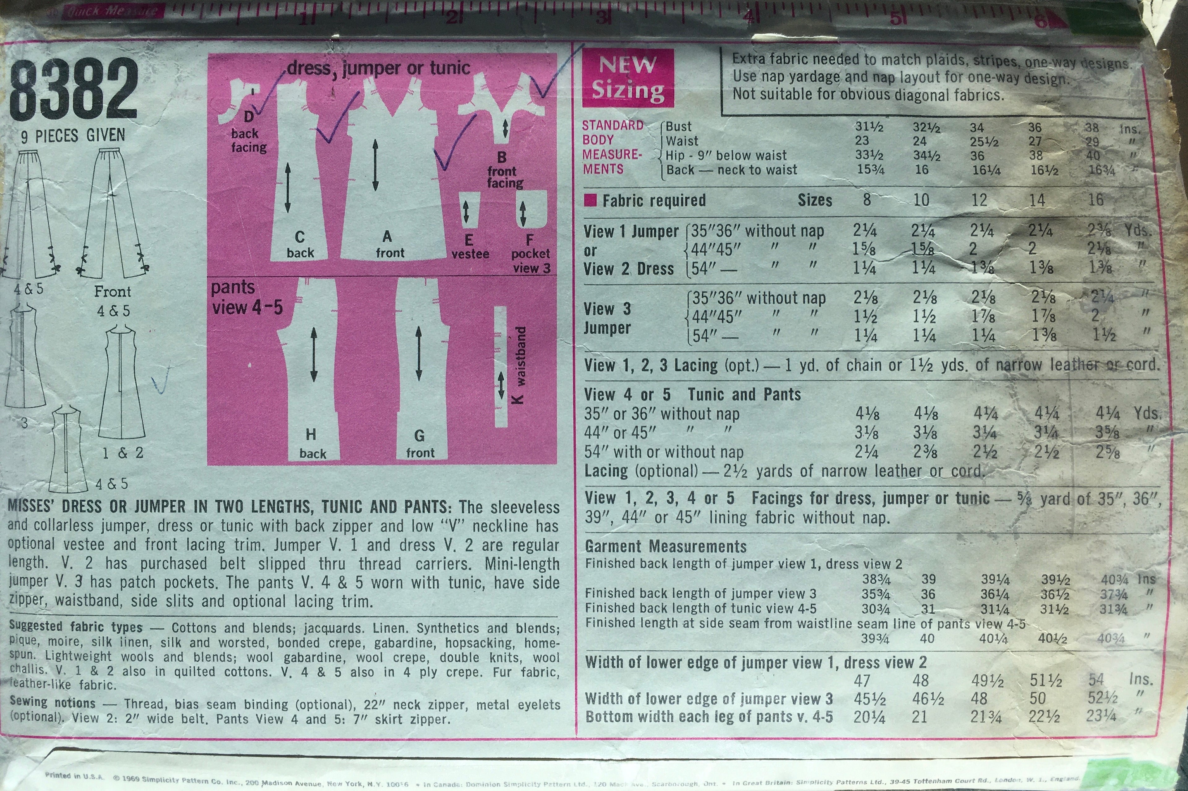 Simplicity 8382 Sewing Pattern (Vintage) CUT