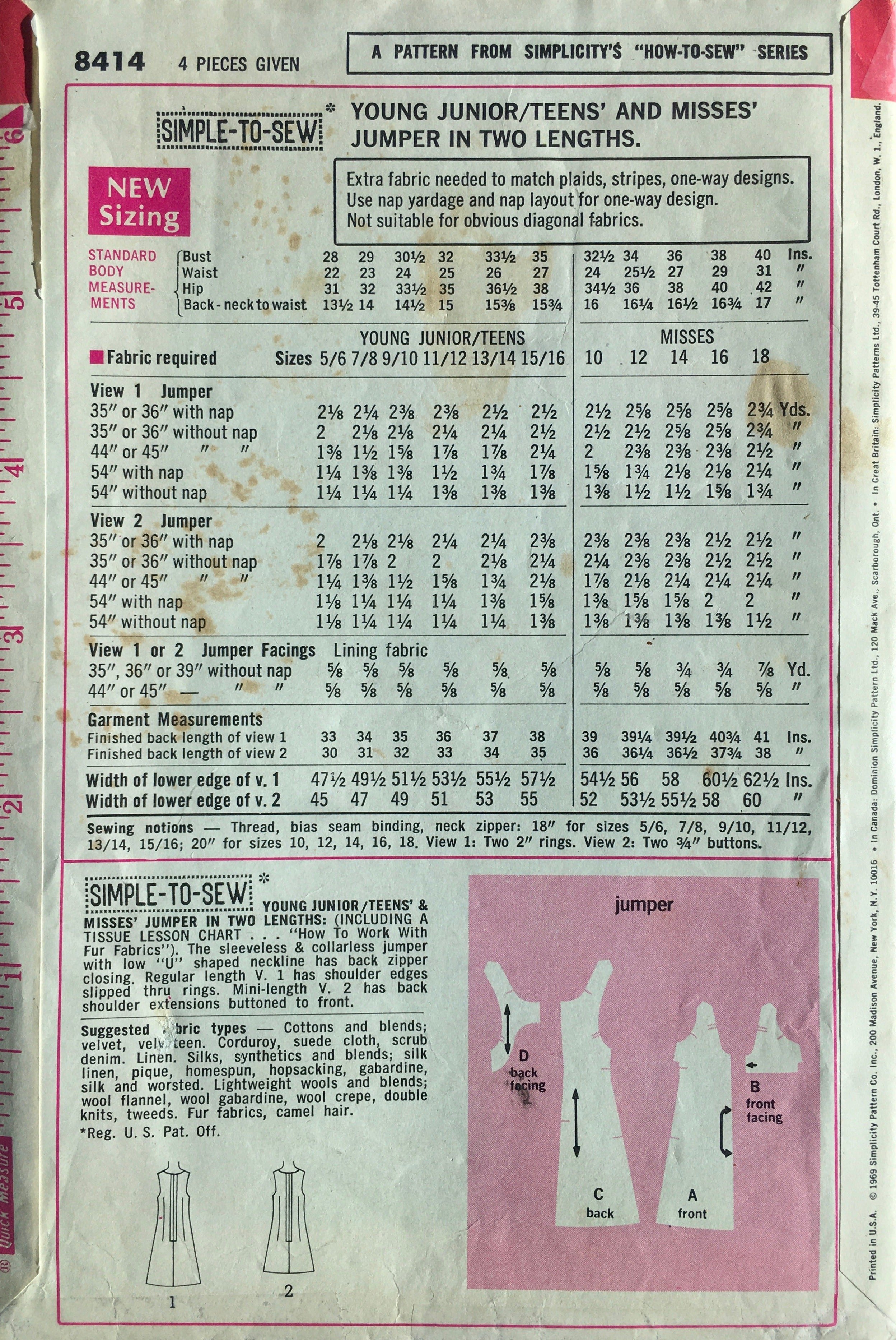 Simplicity 8414 Sewing Pattern (Vintage) UNCUT/CUT