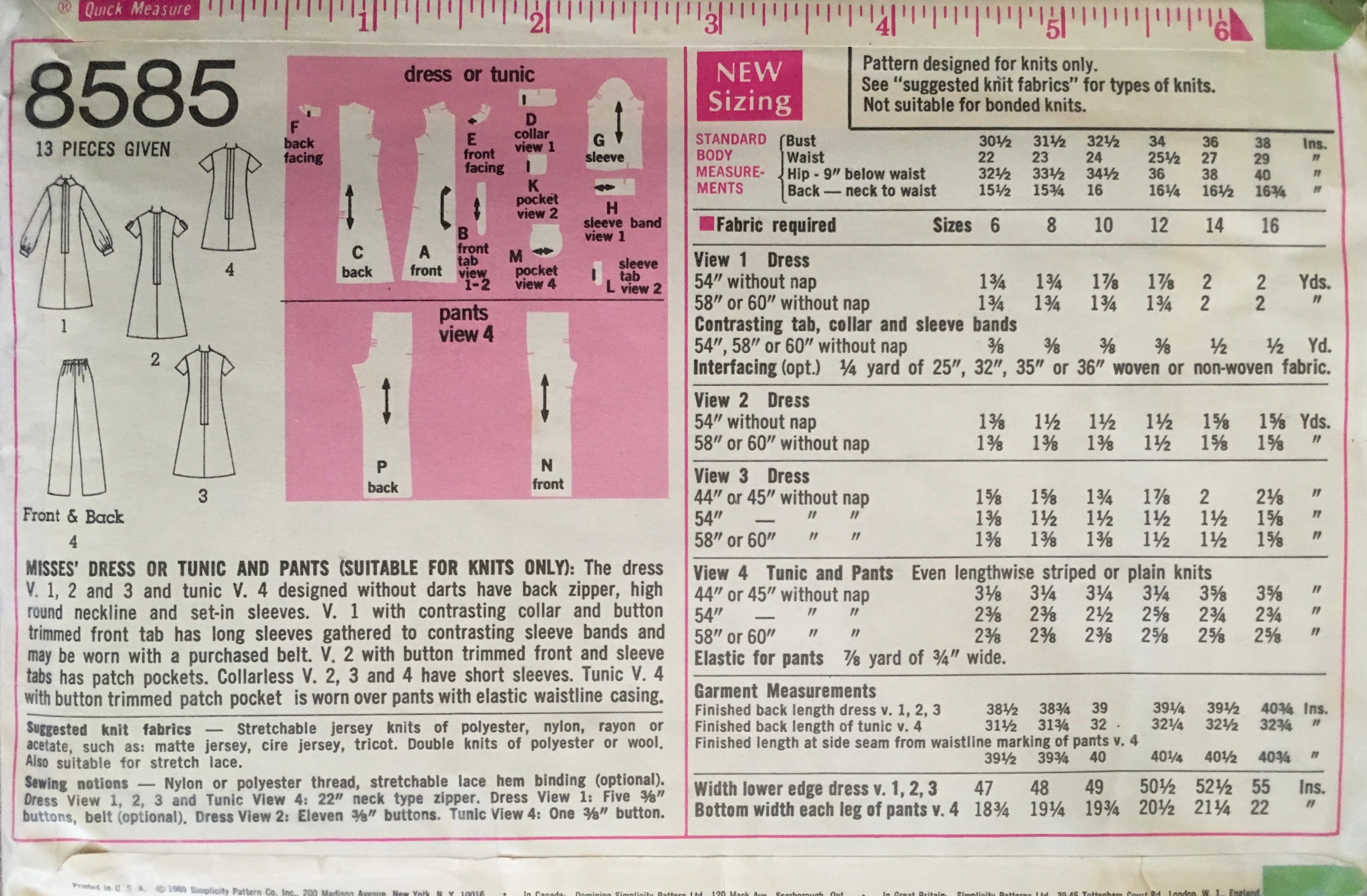Simplicity 8585 Sewing Pattern (Vintage) UNCUT/CUT