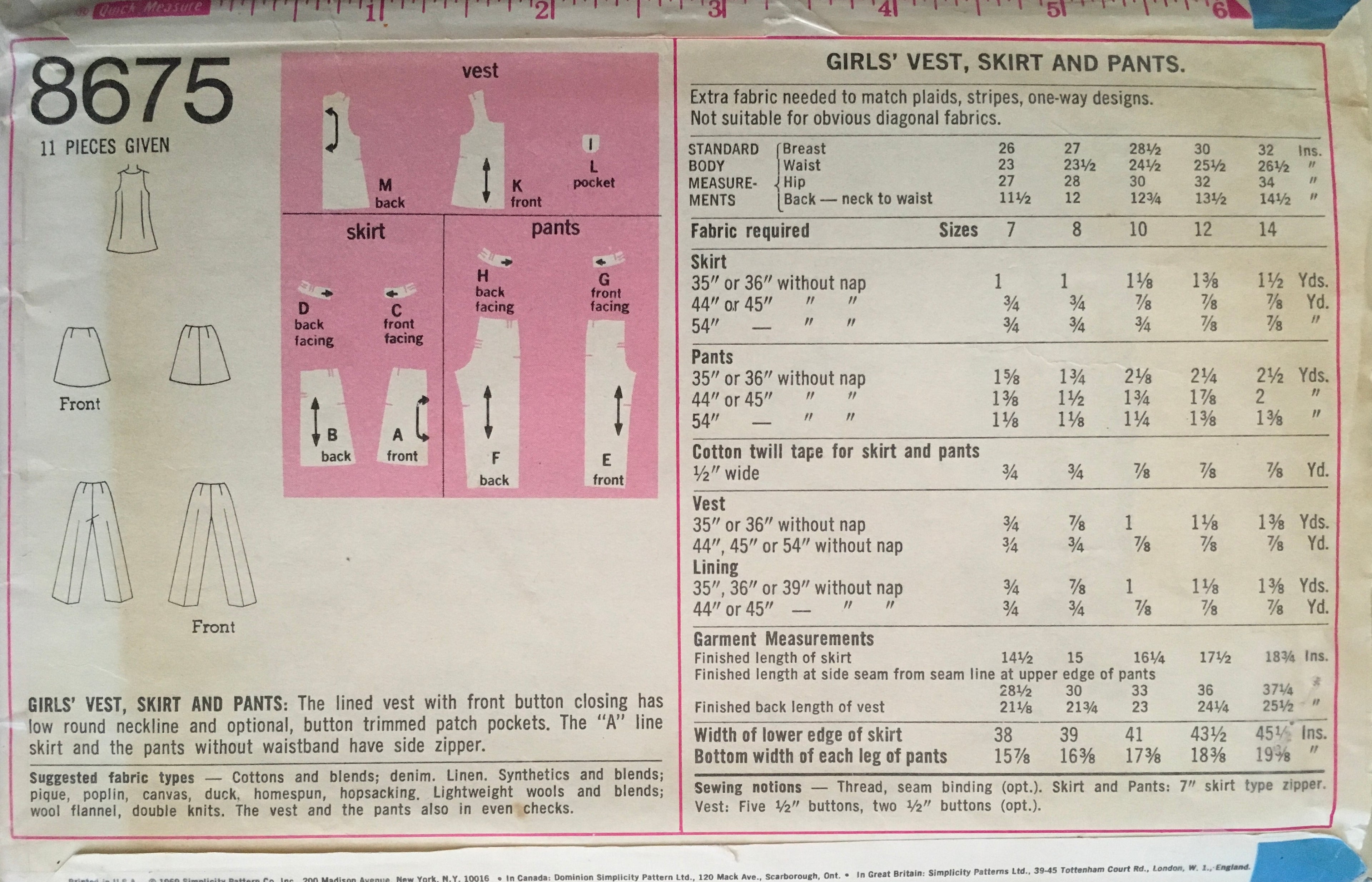 Simplicity 8675 Sewing Pattern (Vintage) CUT