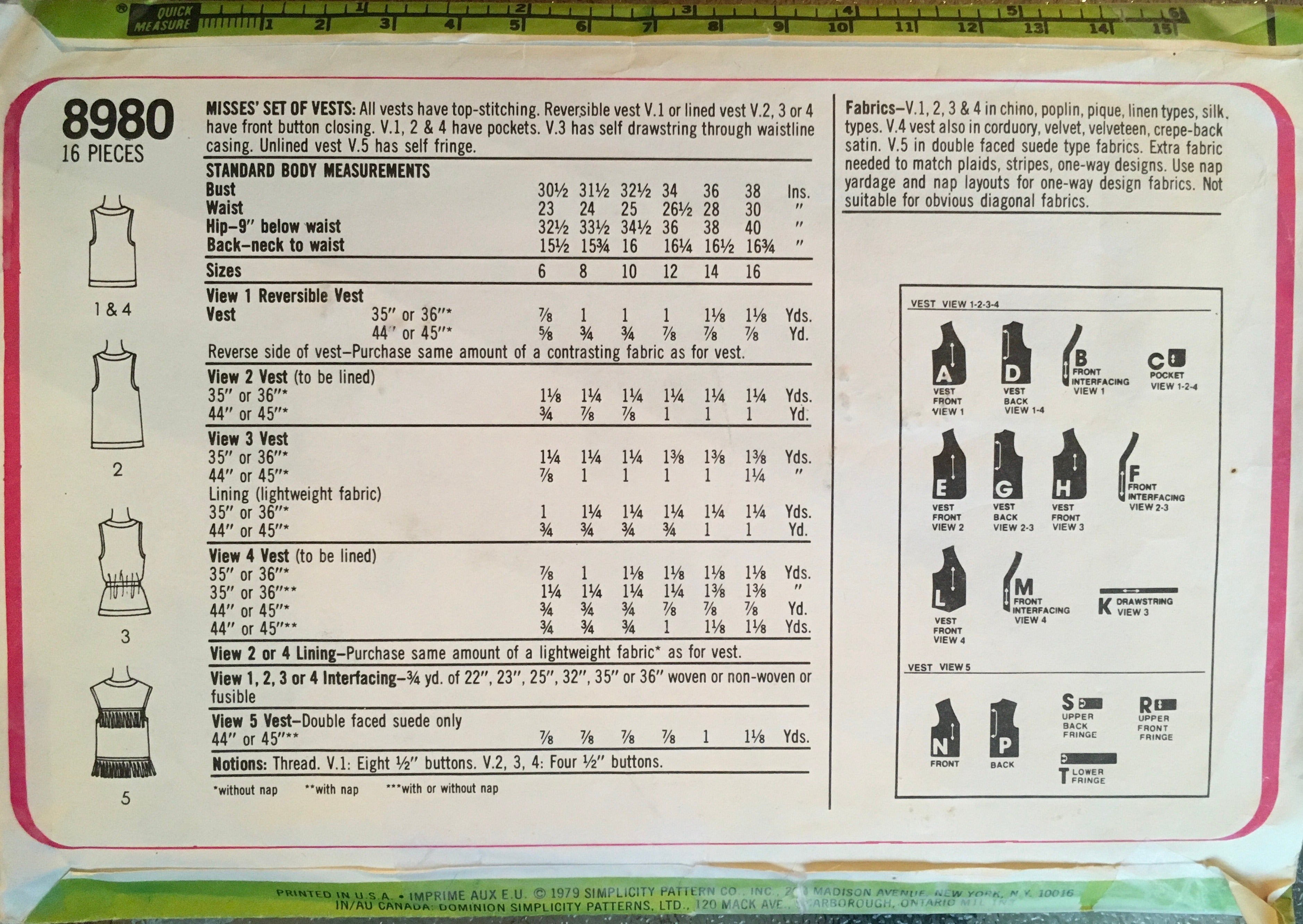 Simplicity 8980 Sewing Pattern (Vintage) CUT
