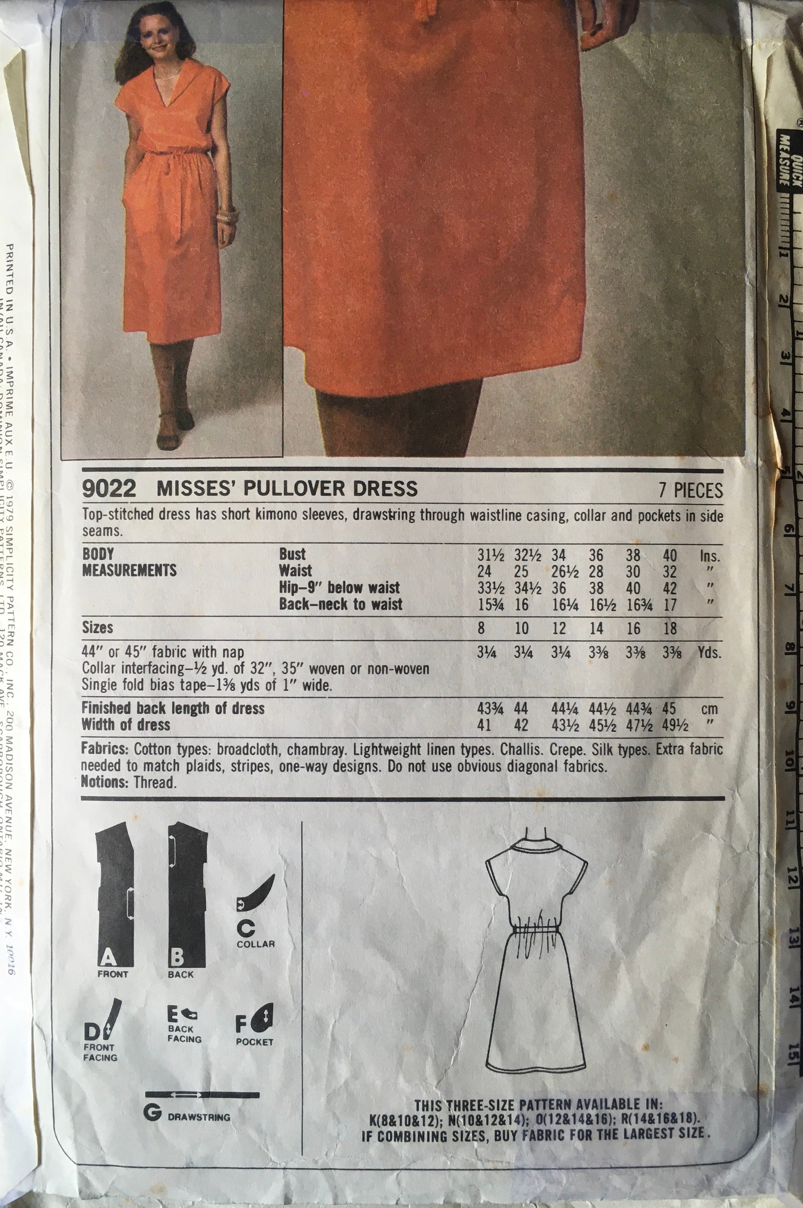 Simplicity 9022 Sewing Pattern (Vintage) CUT