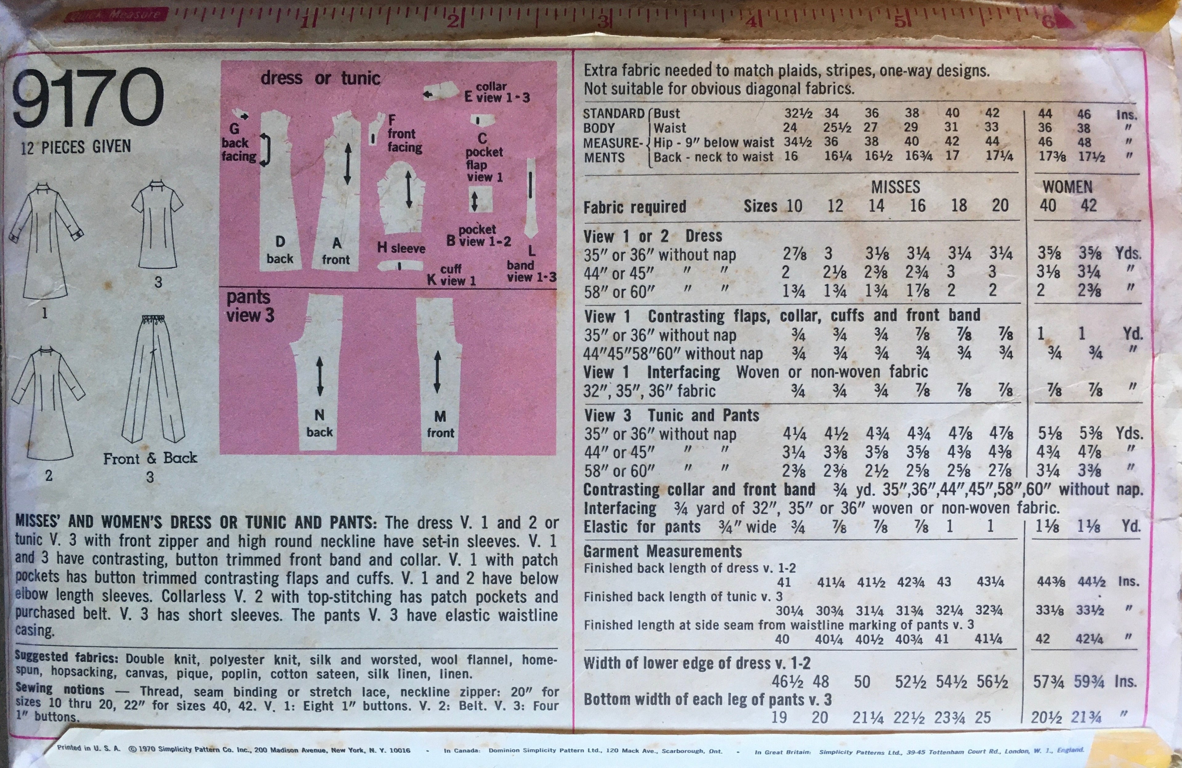 Simplicity 9170 Sewing Pattern (Vintage) CUT