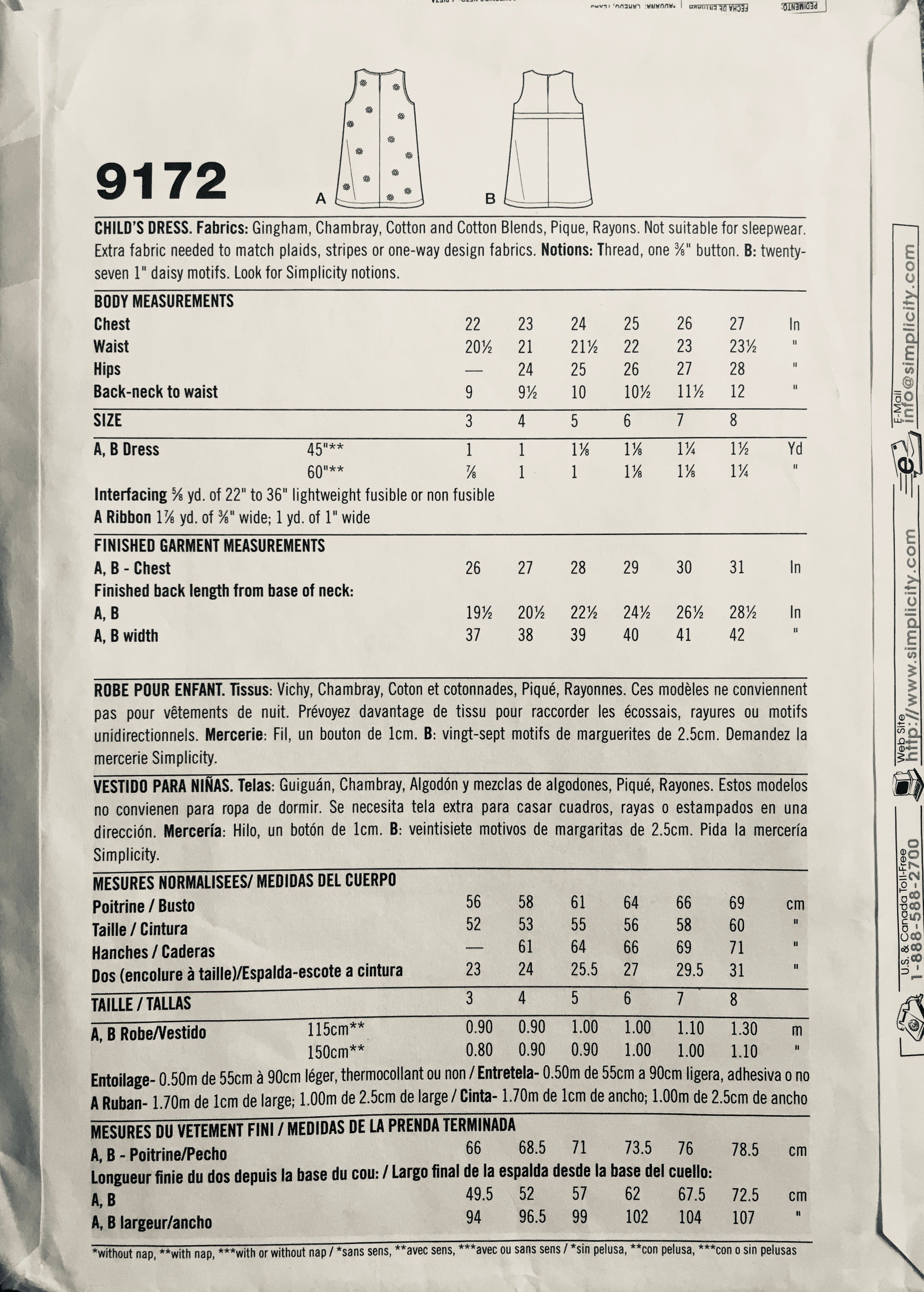 Simplicity 9172 Sewing Pattern (Vintage) CUT