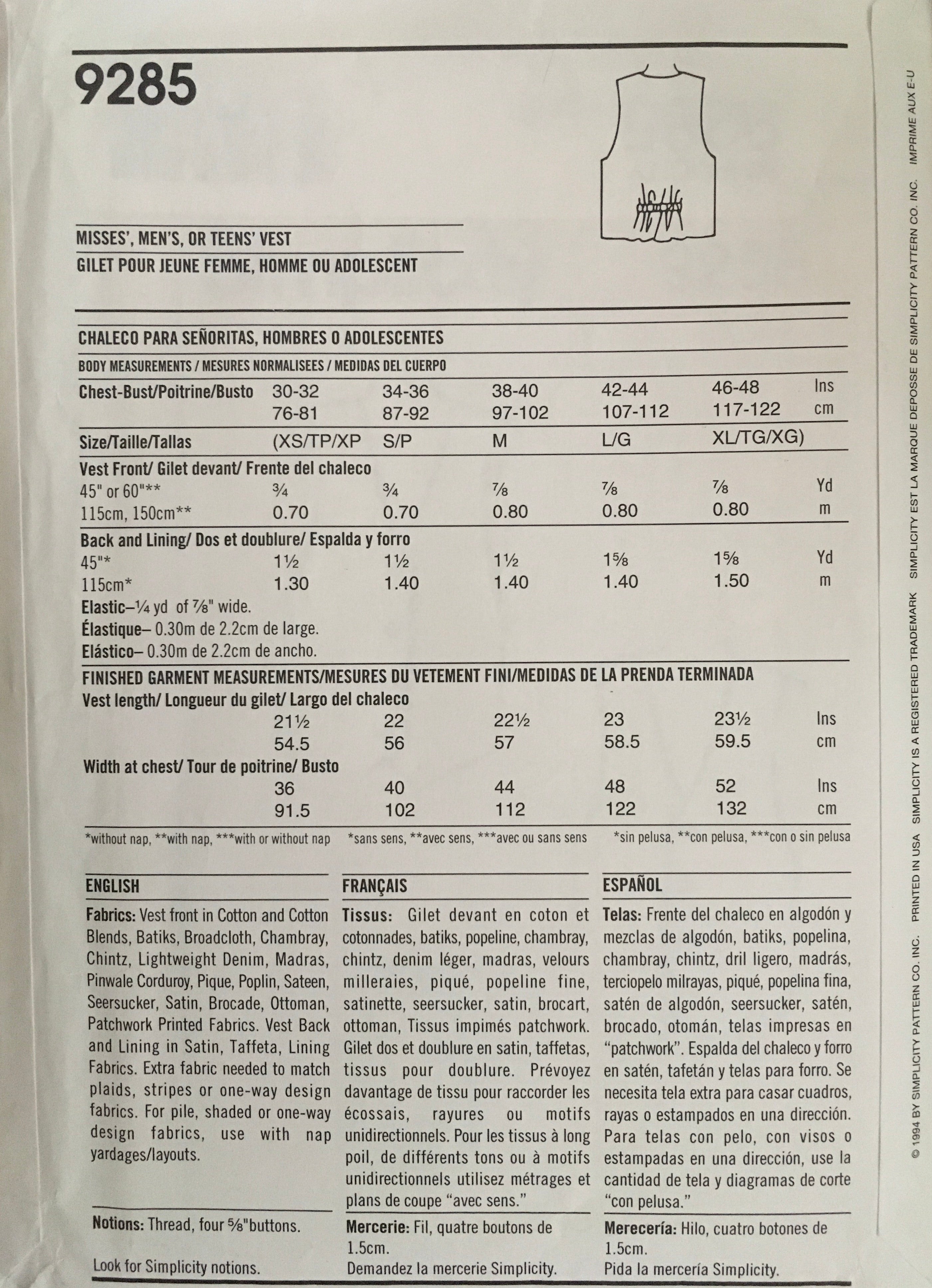 Simplicity 9285 Sewing Pattern (Vintage) CUT