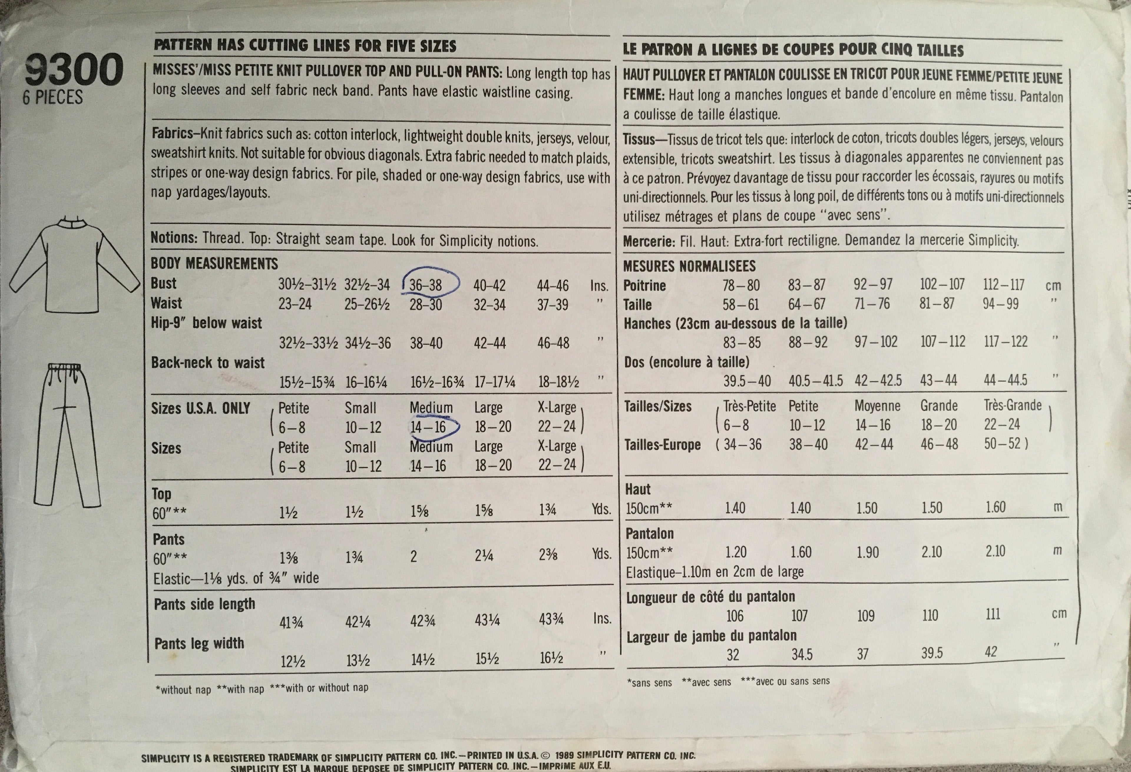Simplicity 9300 Sewing Pattern (Vintage) CUT