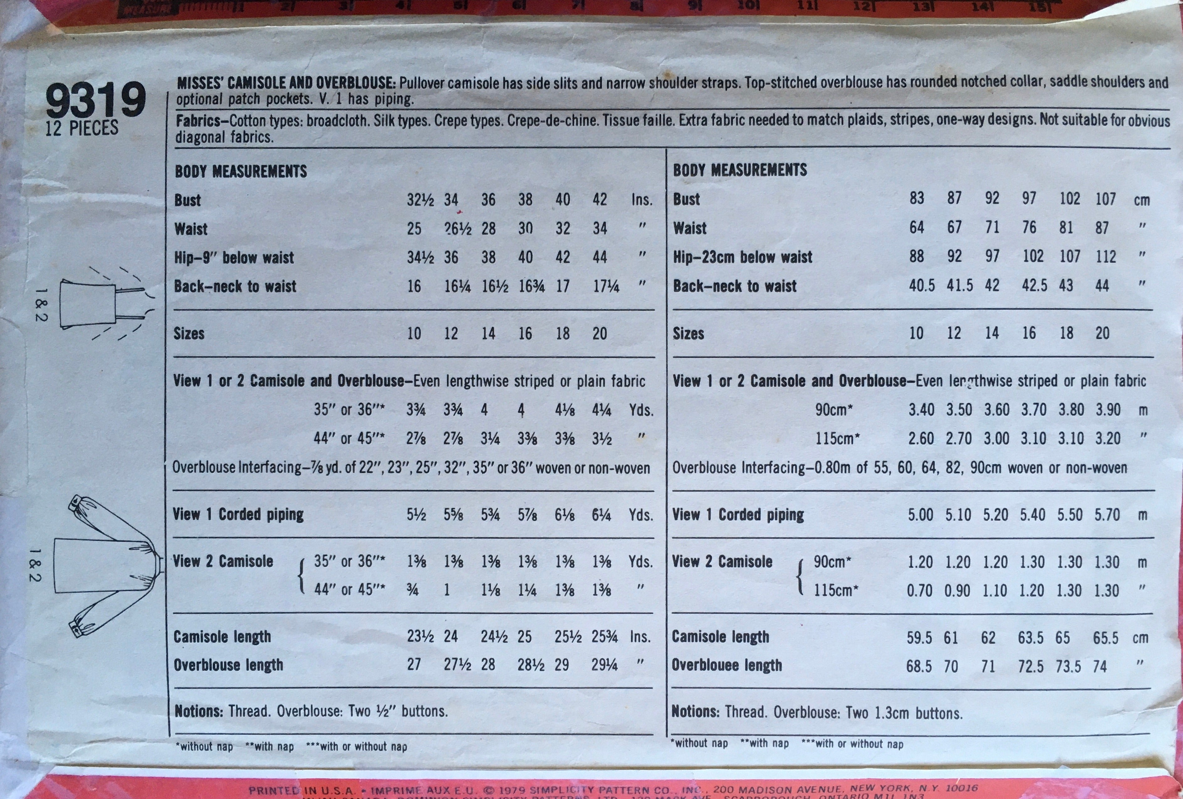 Simplicity 9319 Sewing Pattern (Vintage) CUT