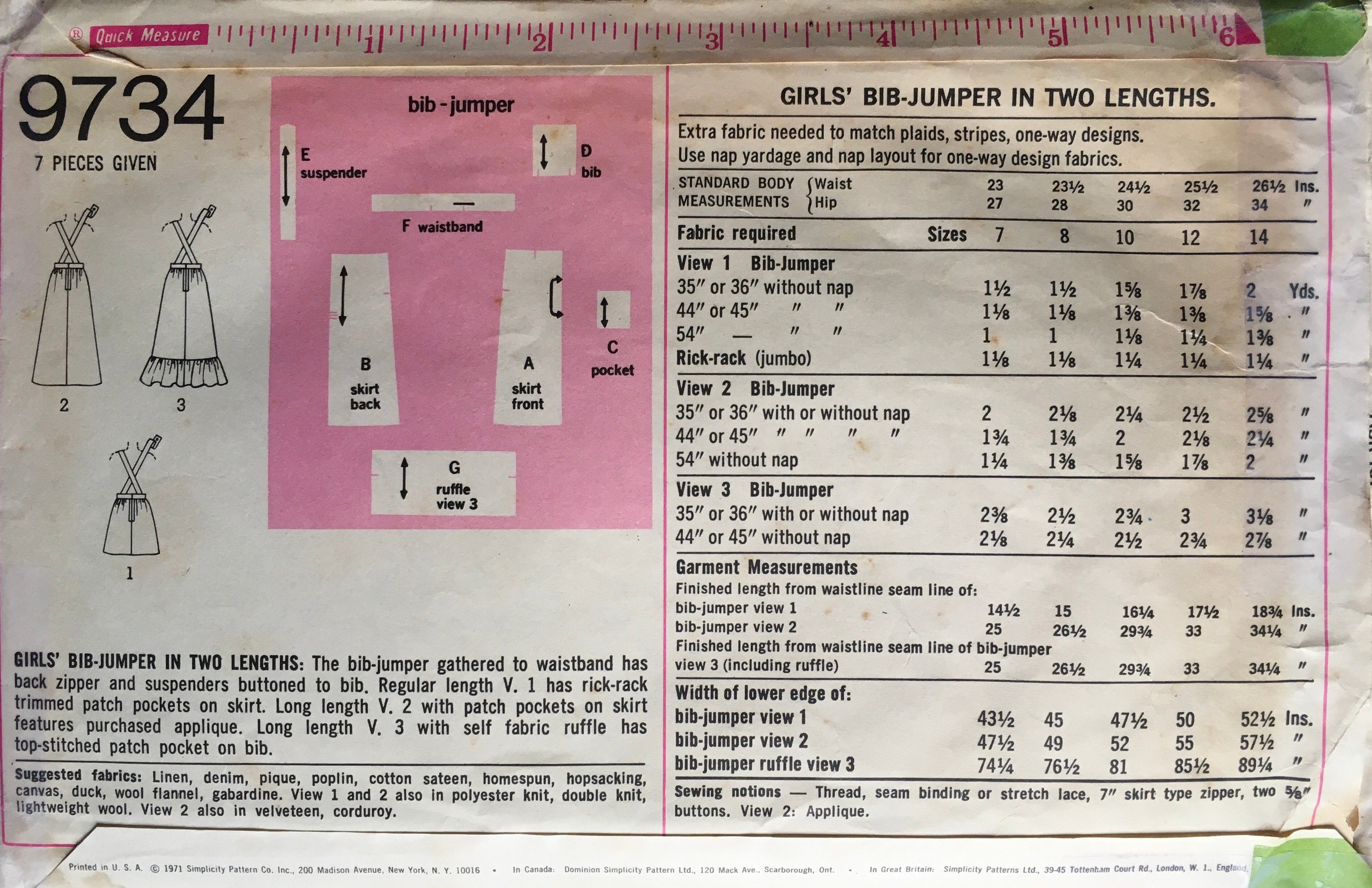 Simplicity 9734 Sewing Pattern (Vintage) CUT
