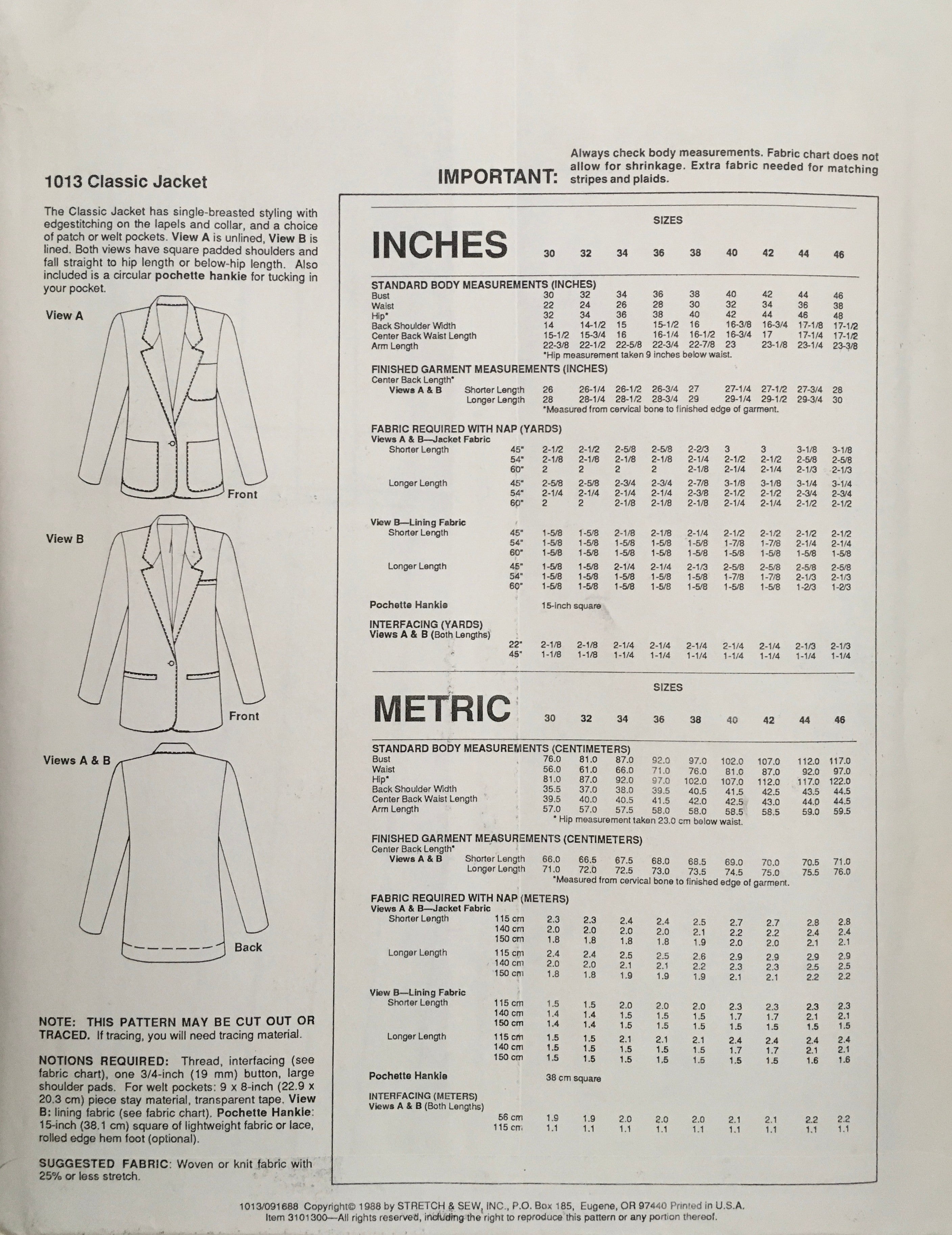 Stretch & Sew 1013 Sewing Pattern (Vintage) UNCUT