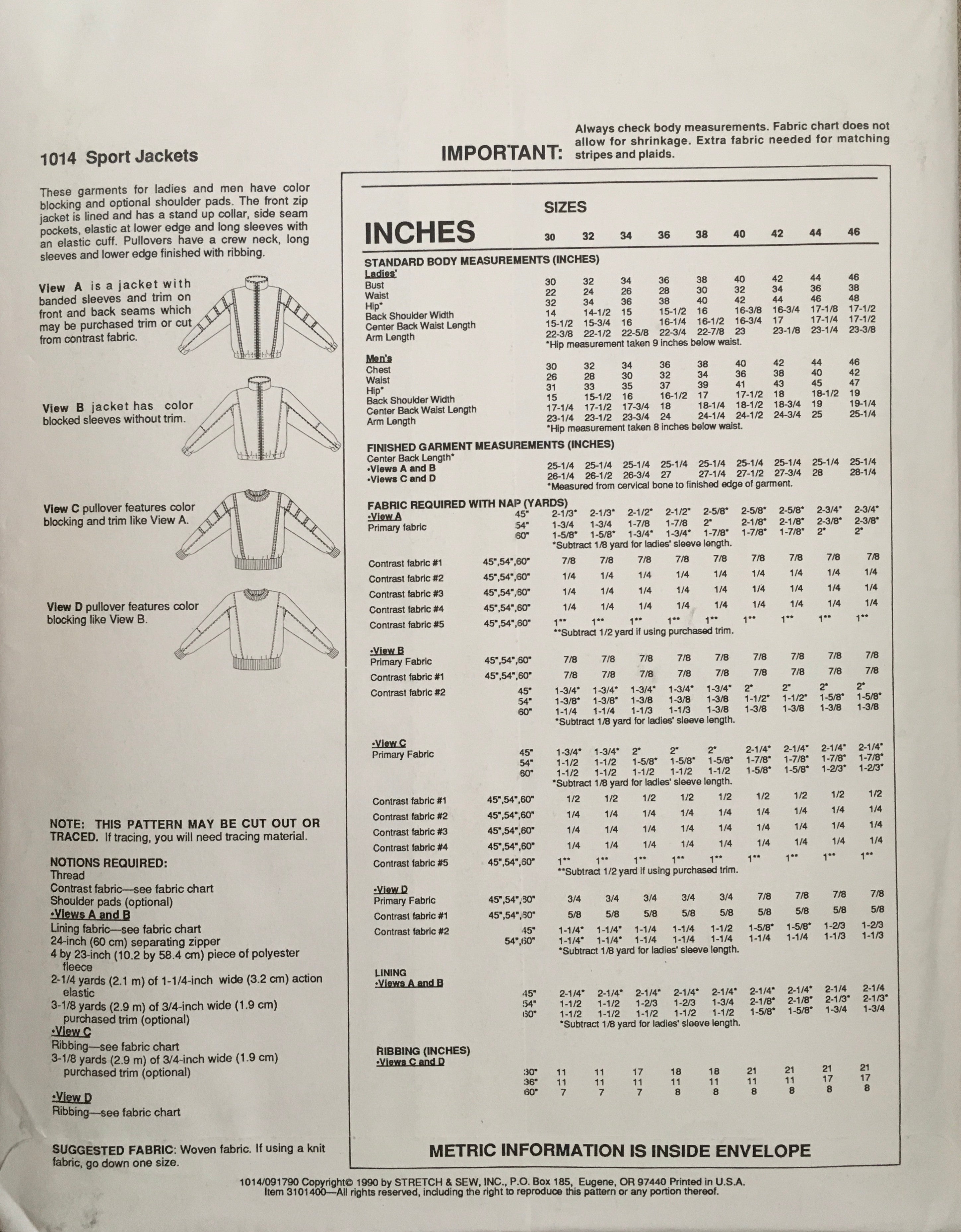 Stretch & Sew 1014 Sewing Pattern (Vintage) UNCUT