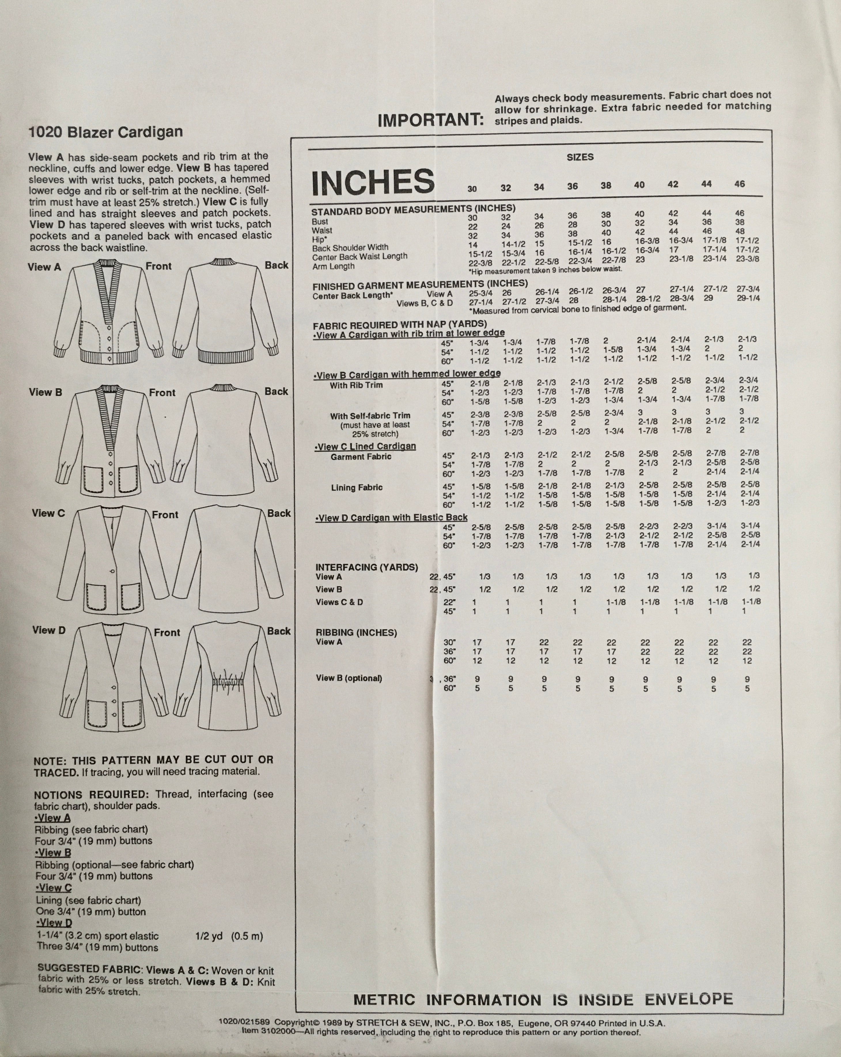 Stretch & Sew 1020 Sewing Pattern (Vintage) UNCUT