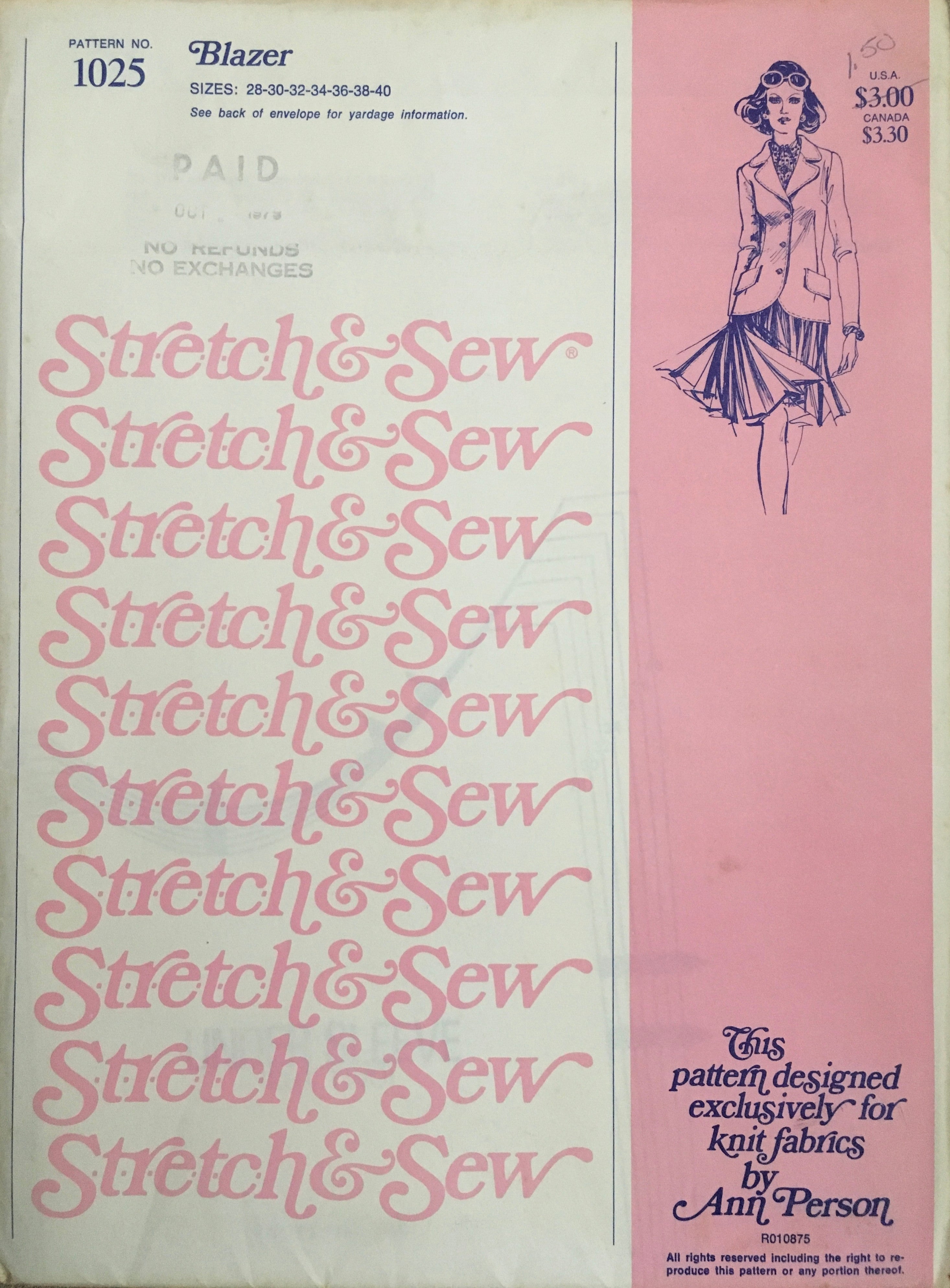 Stretch & Sew 1025 Sewing Pattern (Vintage) UNCUT
