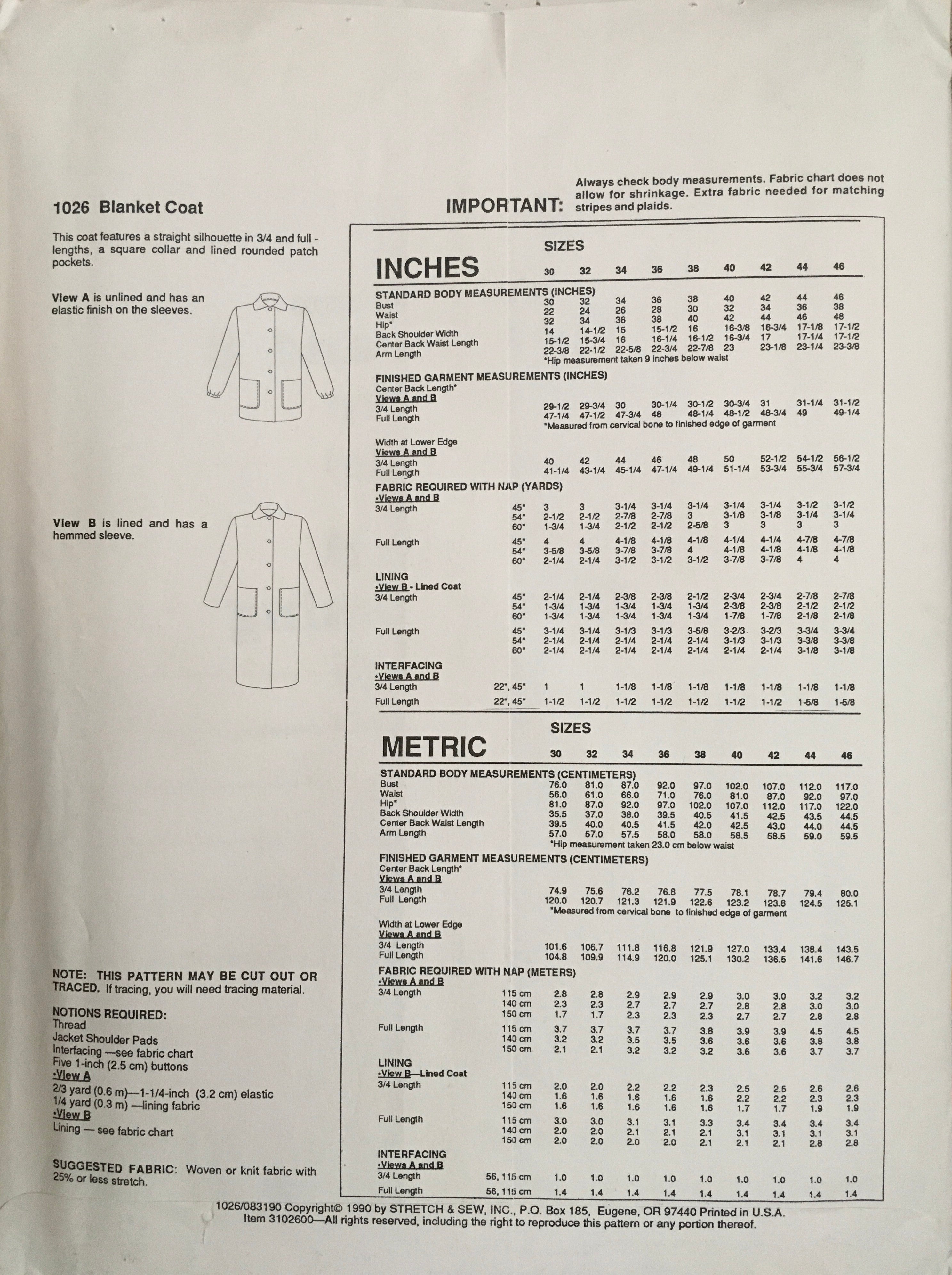 Stretch & Sew 1026 Sewing Pattern (Vintage) UNCUT/CUT