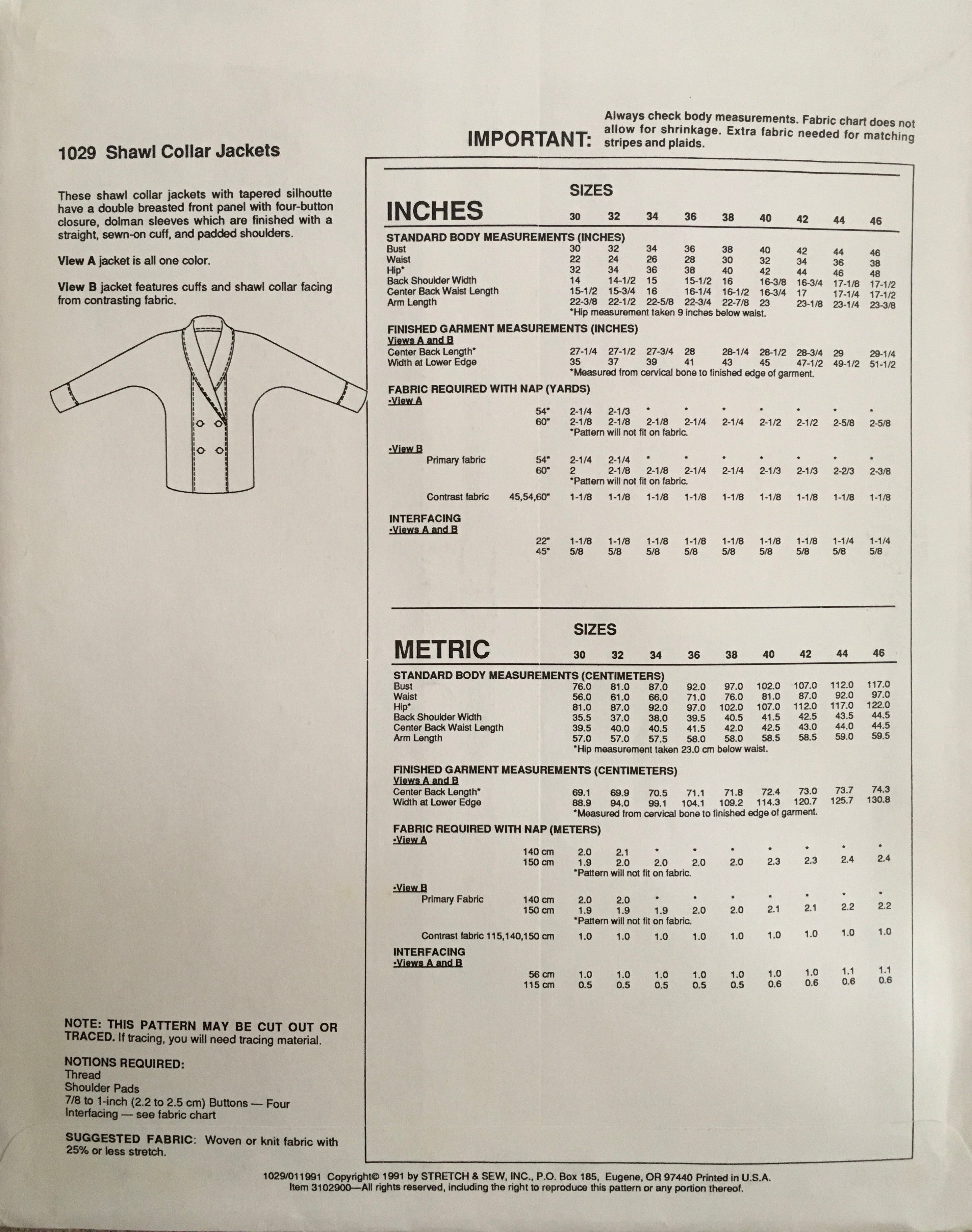 Stretch & Sew 1029 Sewing Pattern (Vintage) UNCUT