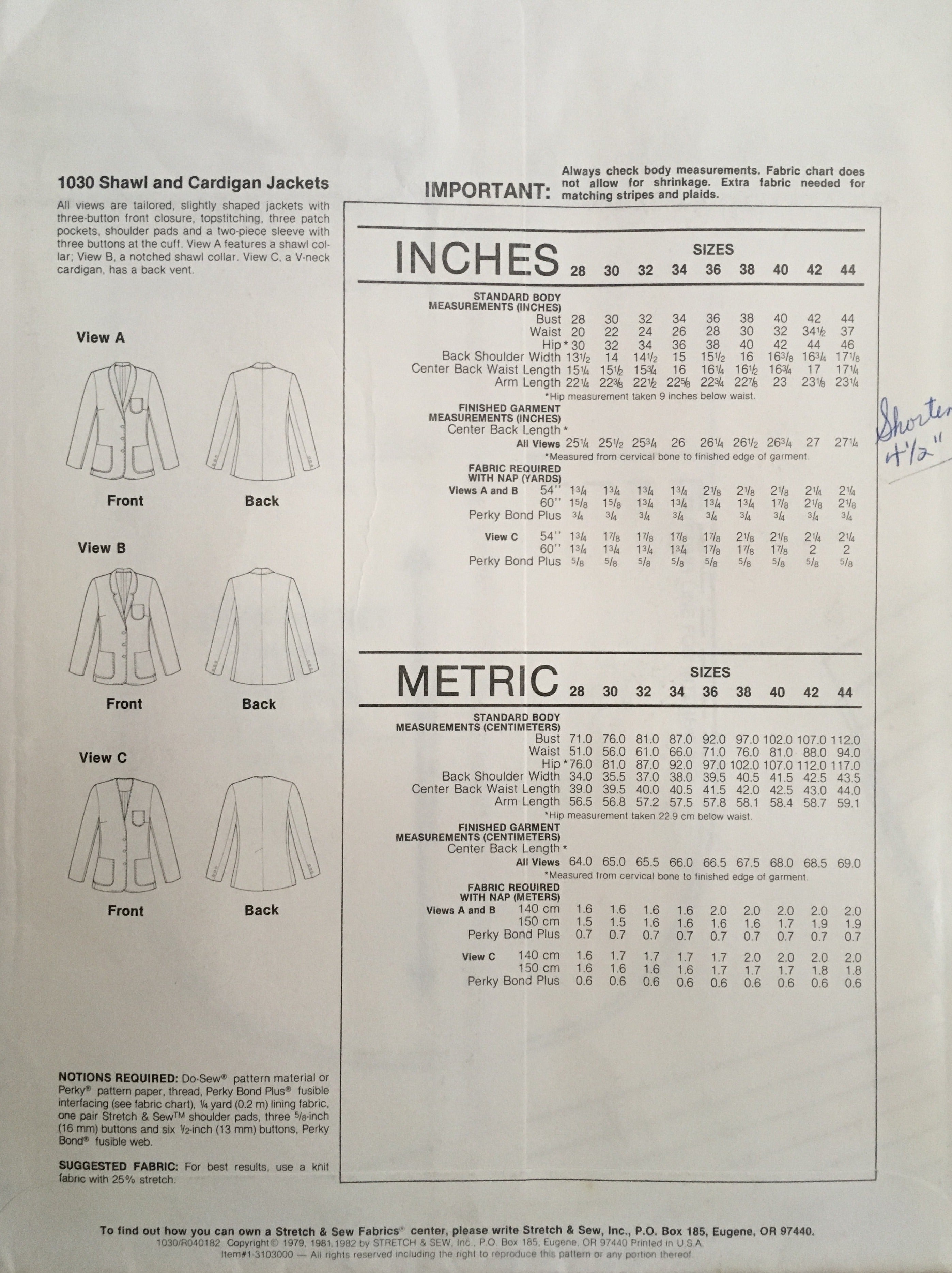 Stretch & Sew 1030 Sewing Pattern (Vintage) UNCUT