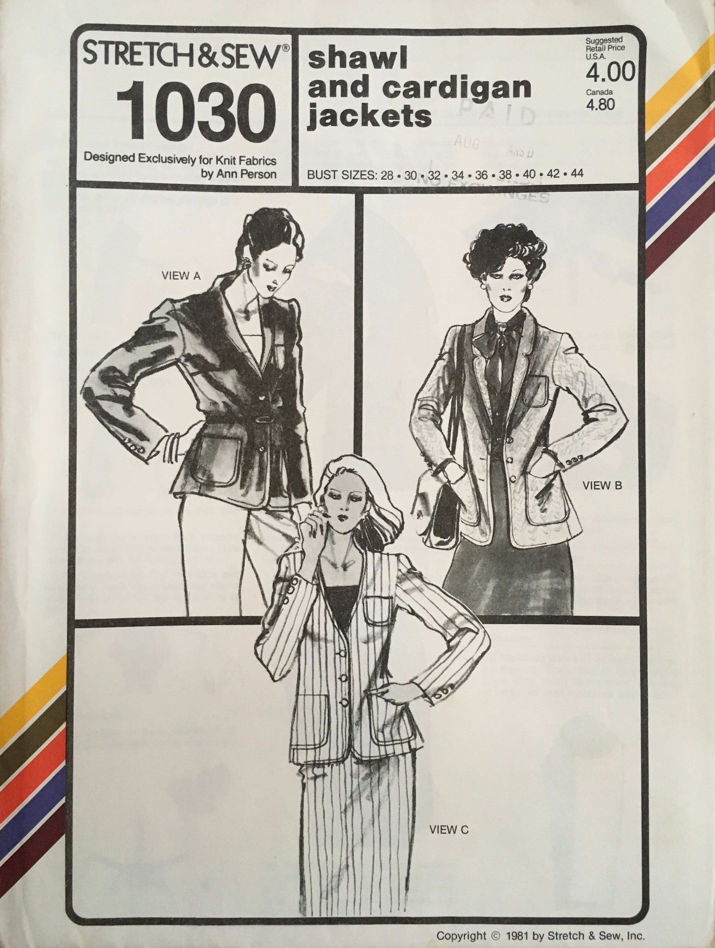 Stretch & Sew 1030 Sewing Pattern (Vintage) UNCUT