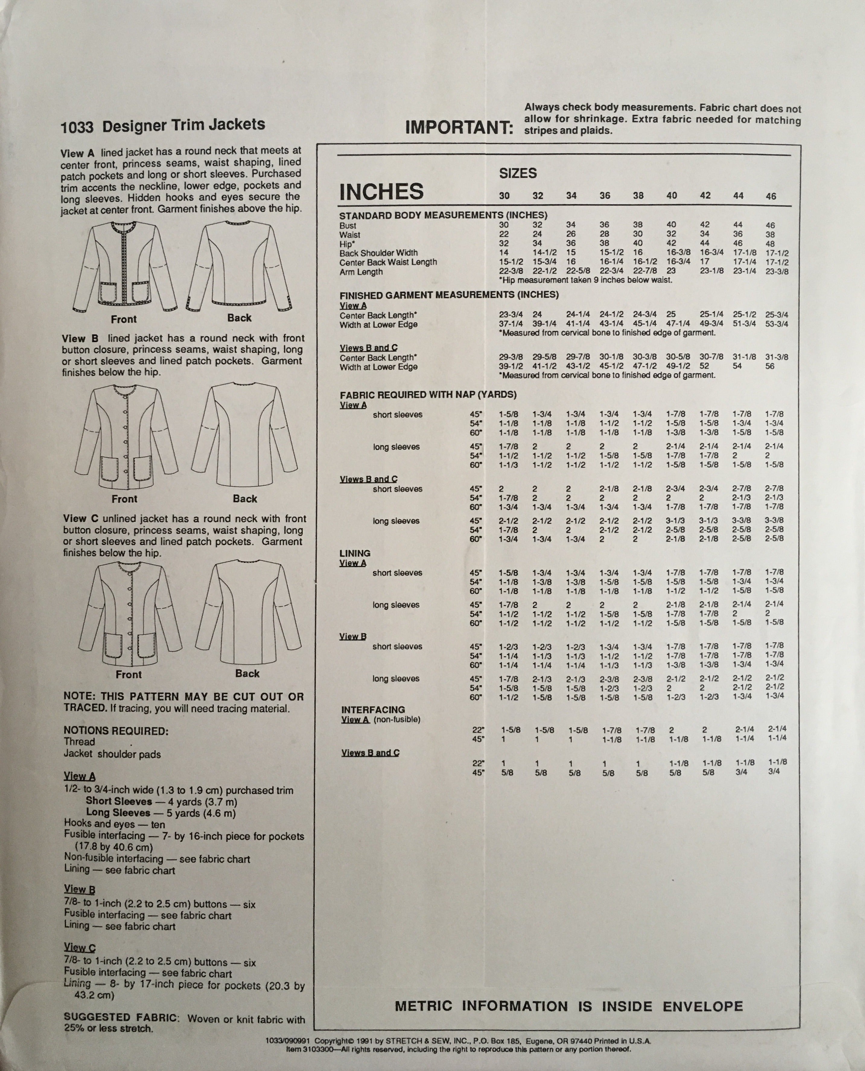 Stretch & Sew 1033 Sewing Pattern (Vintage) UNCUT