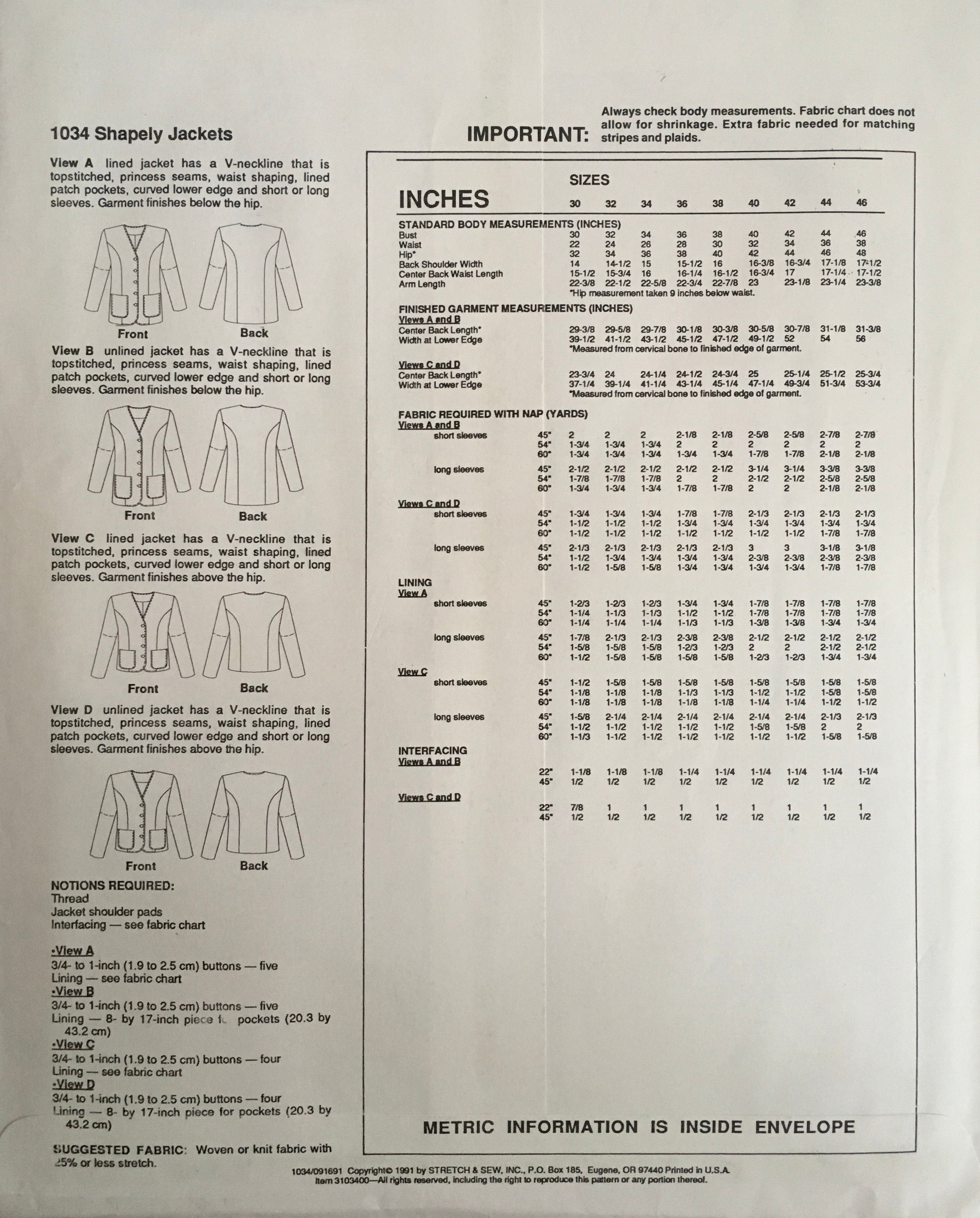 Stretch & Sew 1034 Sewing Pattern (Vintage) UNCUT