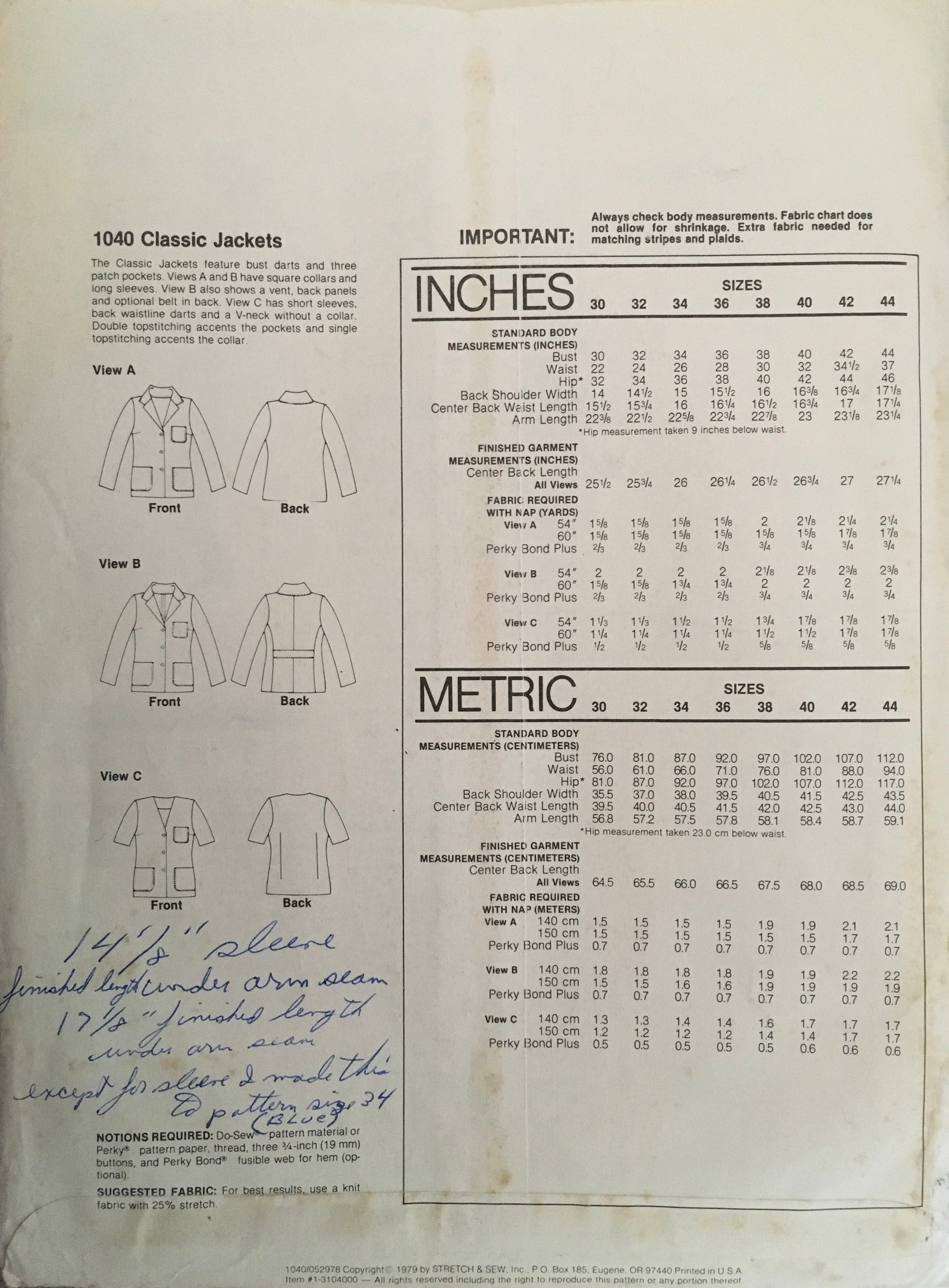 Stretch & Sew 1040 Sewing Pattern (Vintage) UNCUT