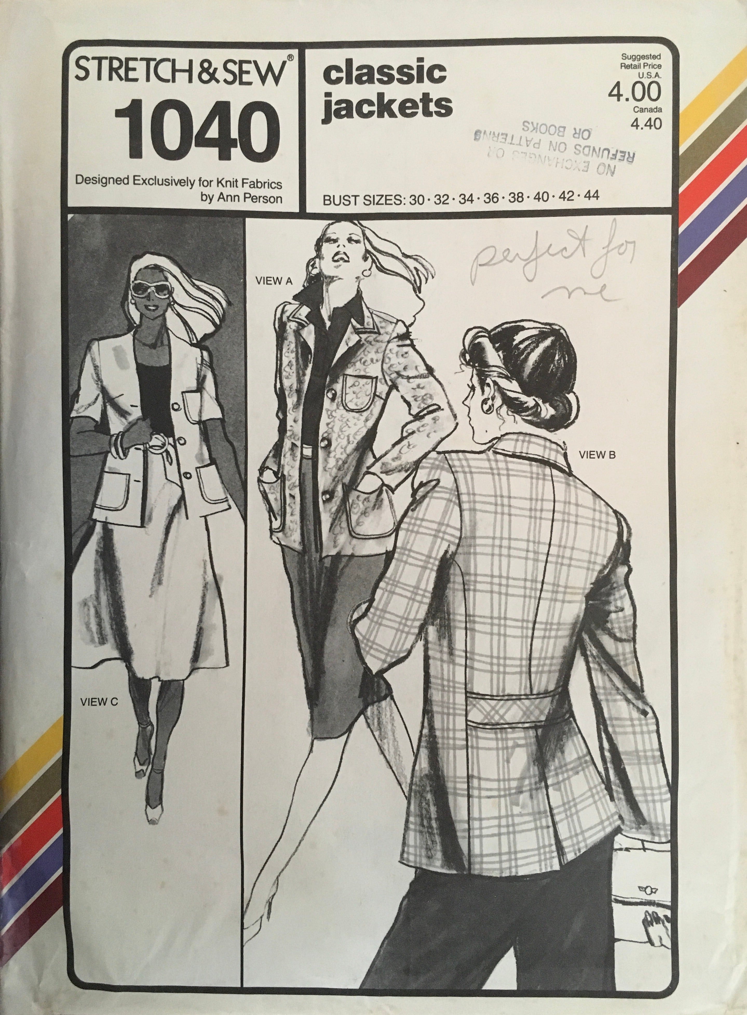 Stretch & Sew 1040 Sewing Pattern (Vintage) UNCUT