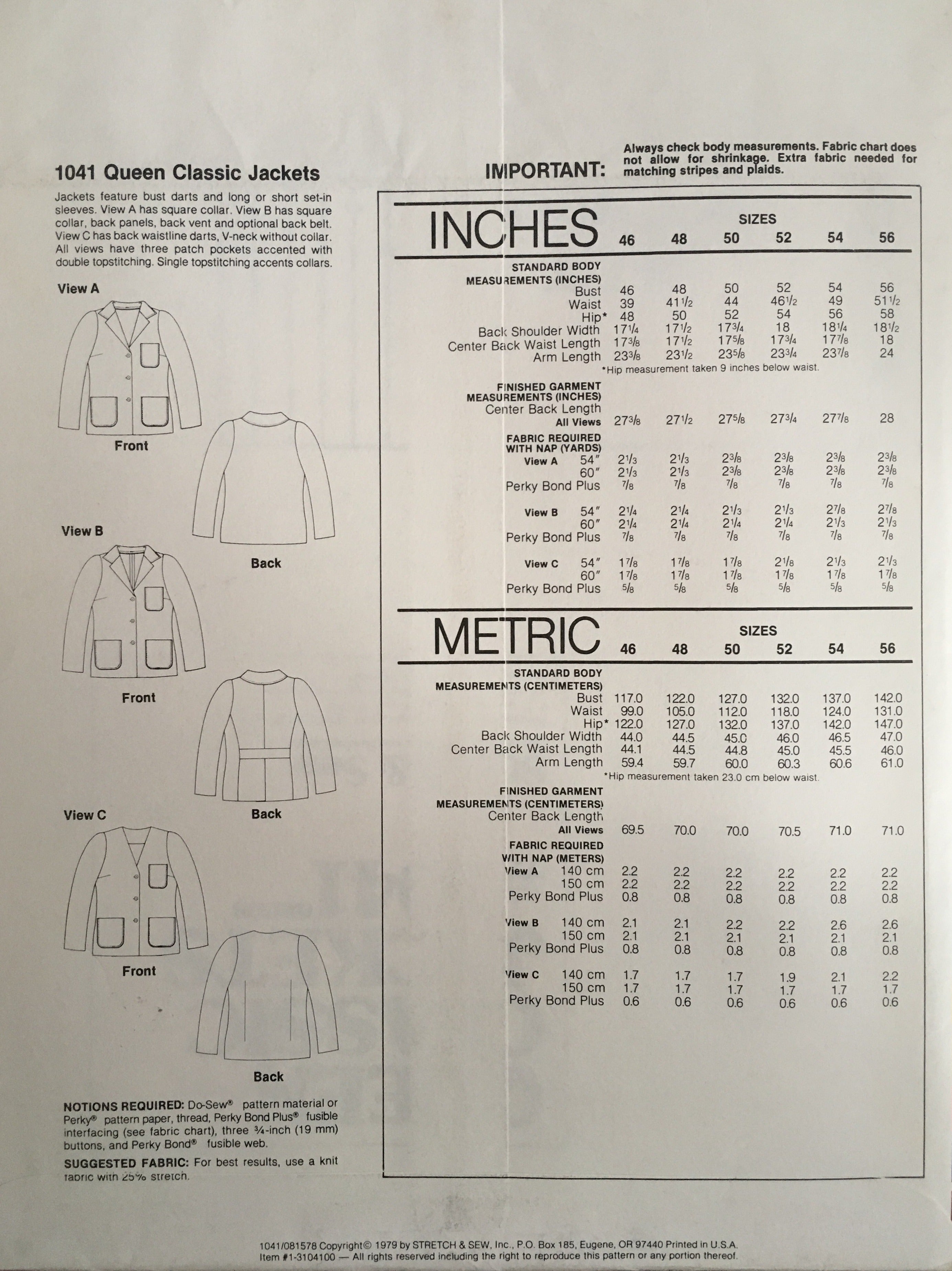 Stretch & Sew 1041 Sewing Pattern (Vintage) UNCUT