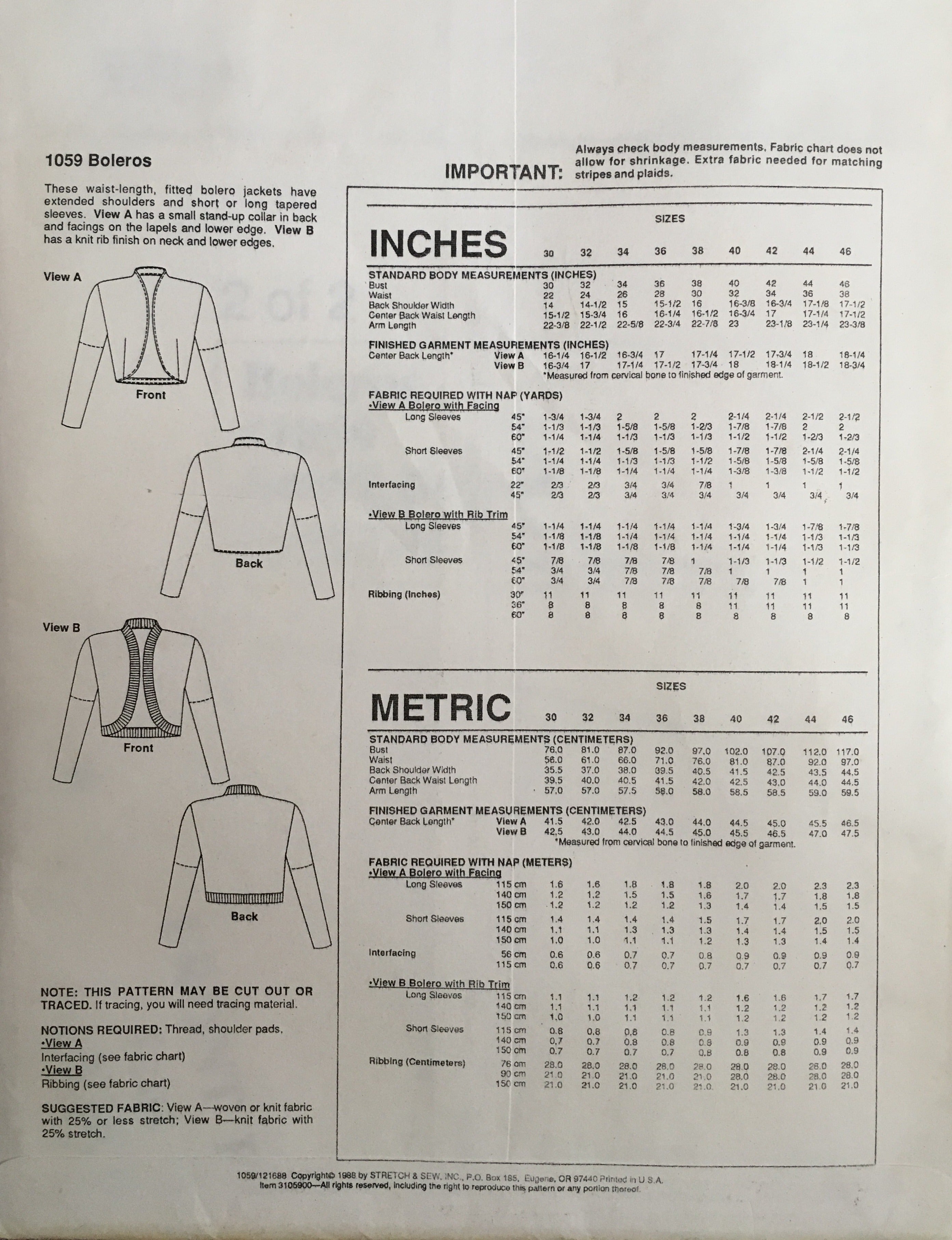 Stretch & Sew 1059 Sewing Pattern (Vintage) UNCUT