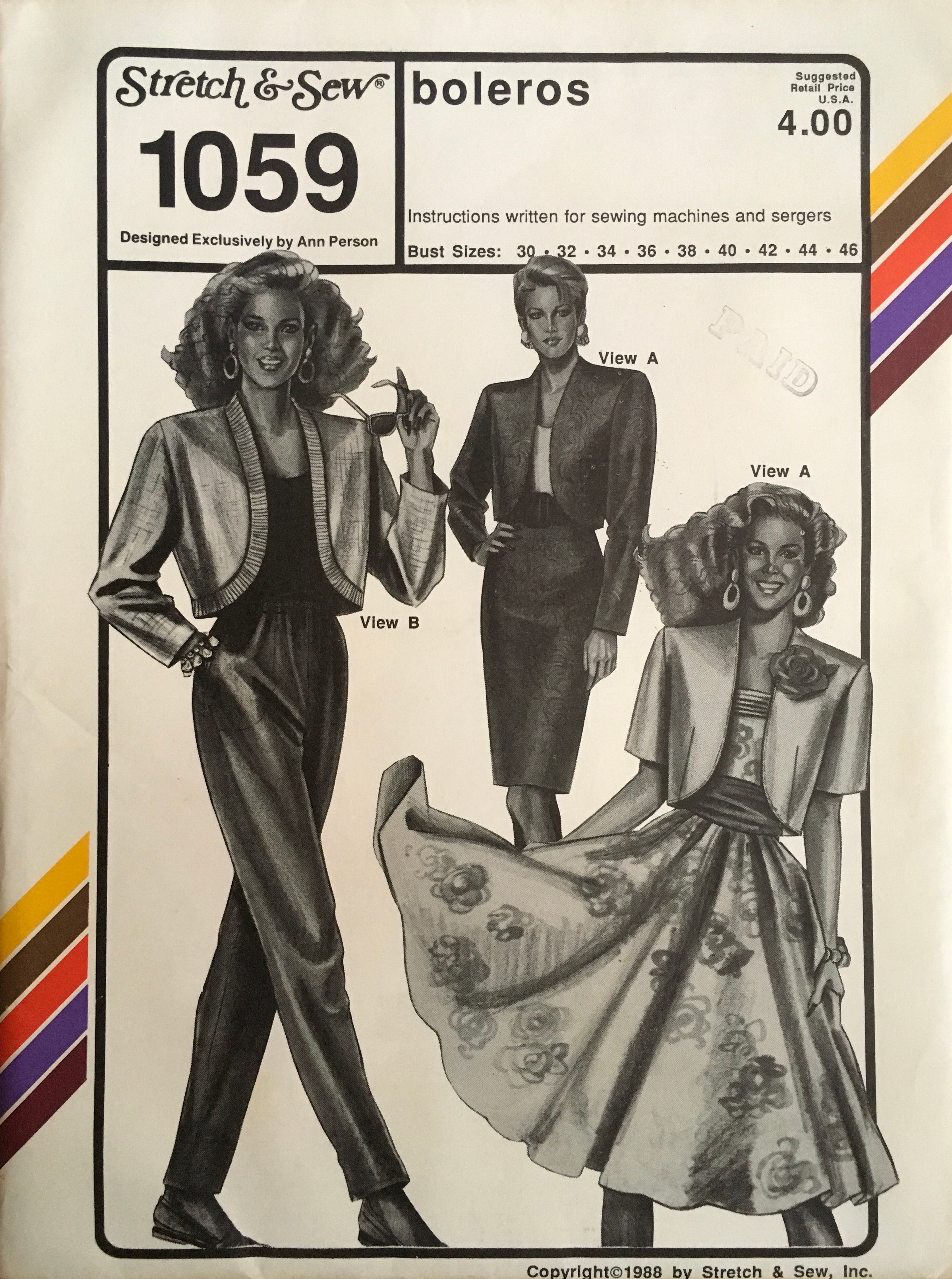 Stretch & Sew 1059 Sewing Pattern (Vintage) UNCUT