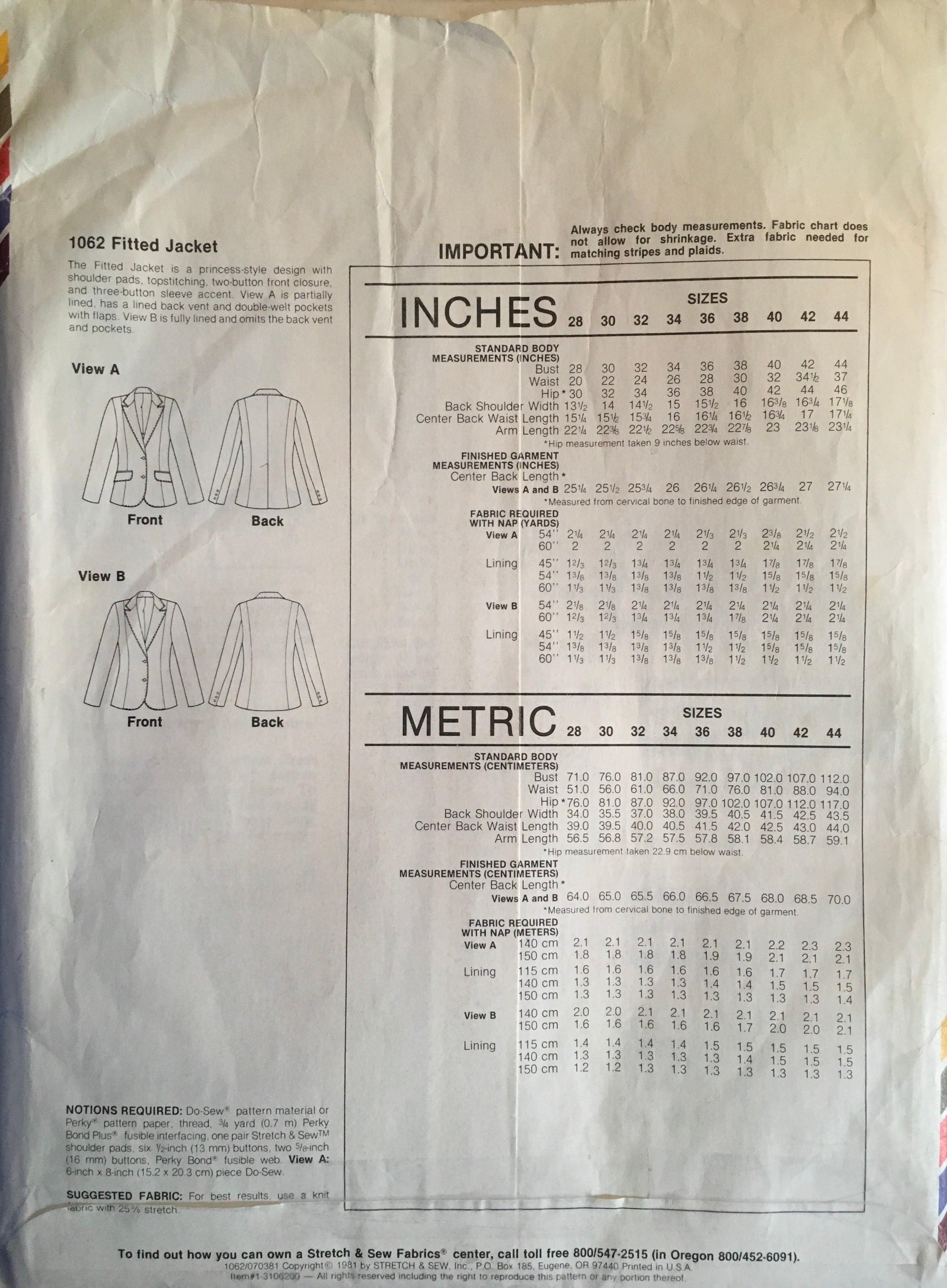 Stretch & Sew 1062 Sewing Pattern (Vintage) UNCUT